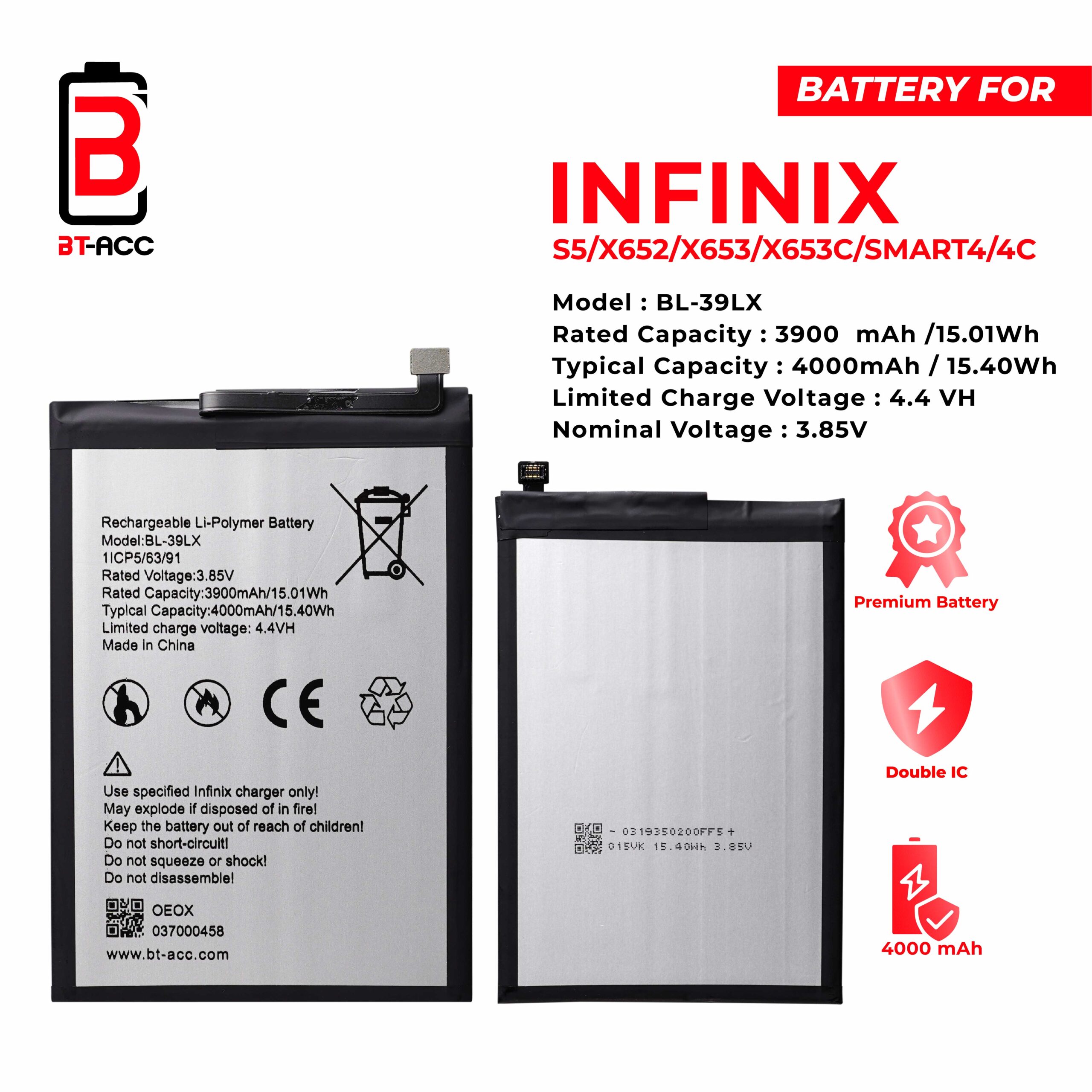BT-ACC Baterai Infinix S5 / Smart 4 / 4C / X652 / X653 / X653C/ BL-39LX - Gambar 2