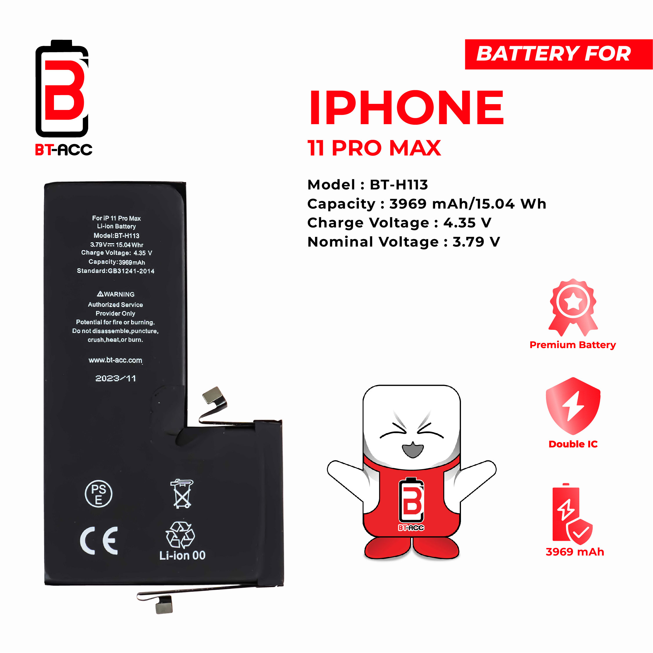 BT-ACC Baterai iPhone 11 Pro Max (3969 mAh)