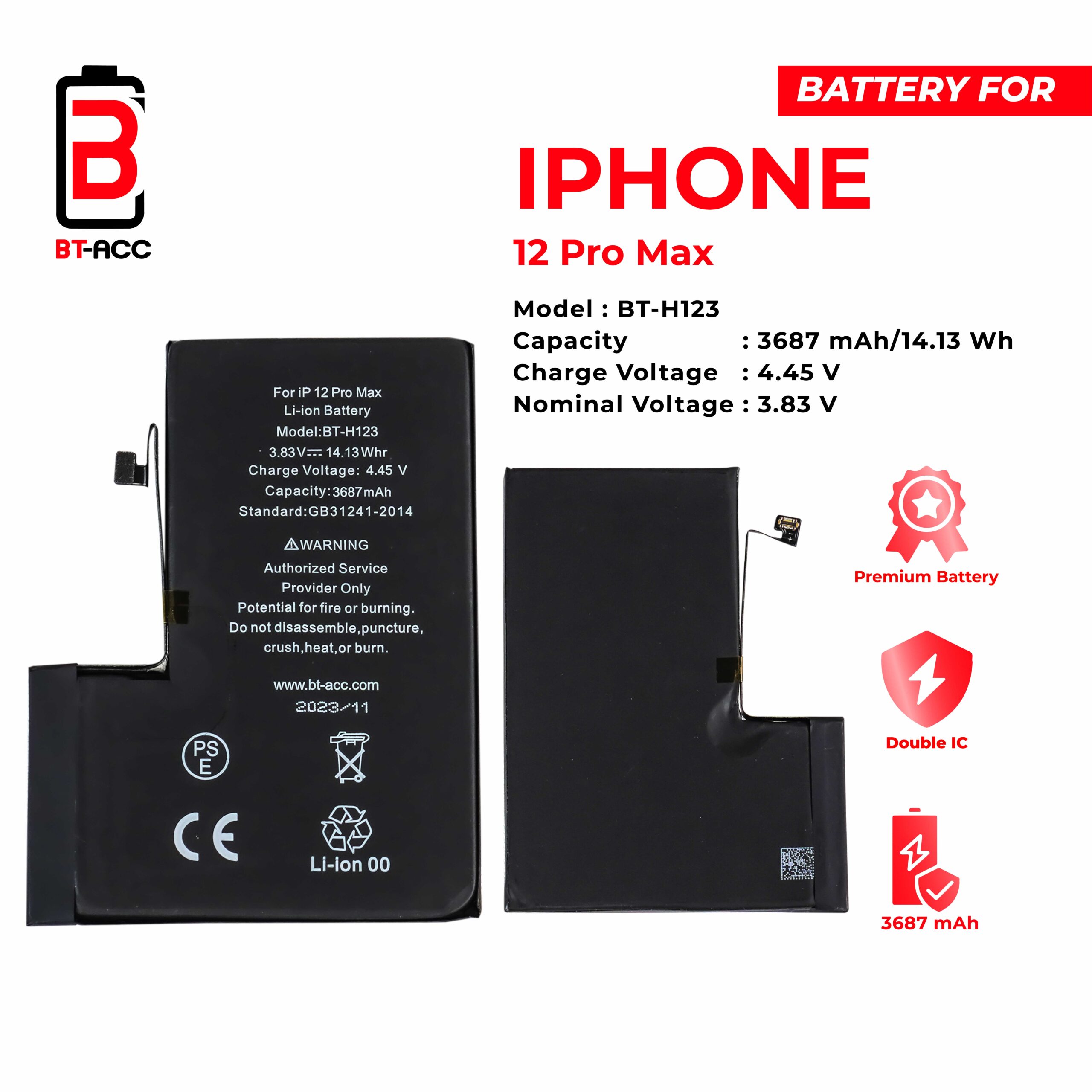 BT-ACC Baterai iPhone 12 Pro Max (3687 mAh) - Image 2