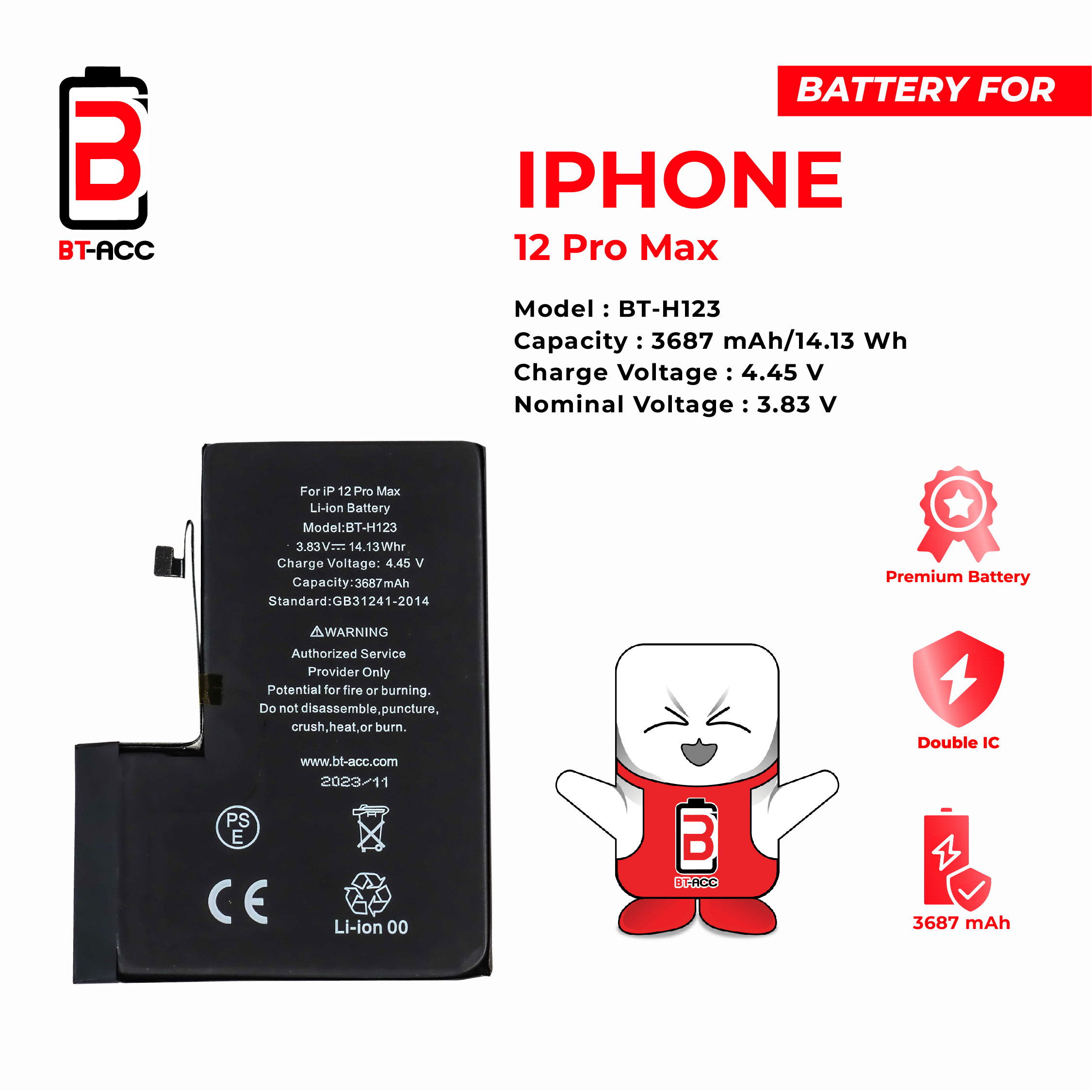 BT-ACC Baterai iPhone 12 Pro Max (3687 mAh)
