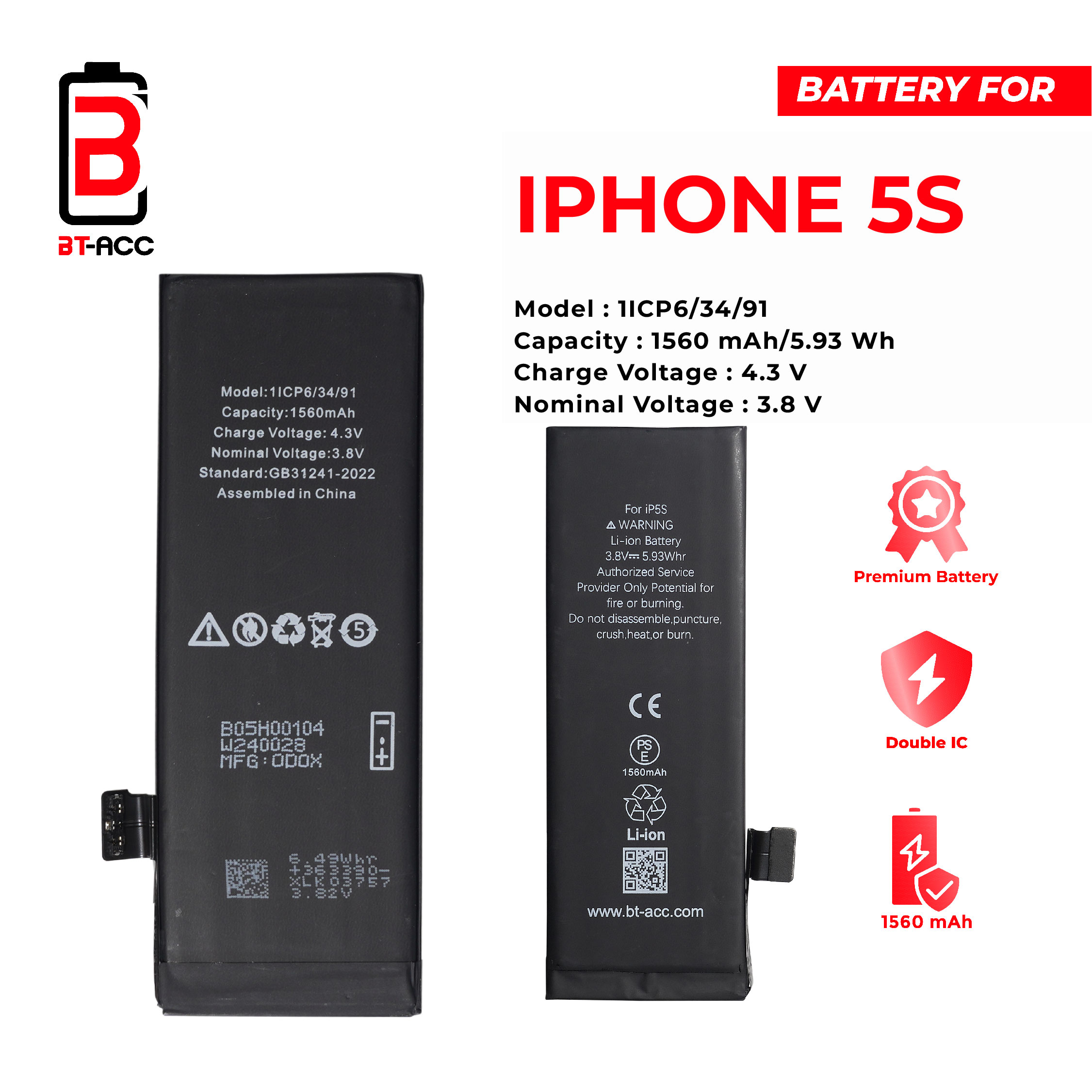 BT-ACC Baterai iPhone 5S (1560 mAh) - Image 2