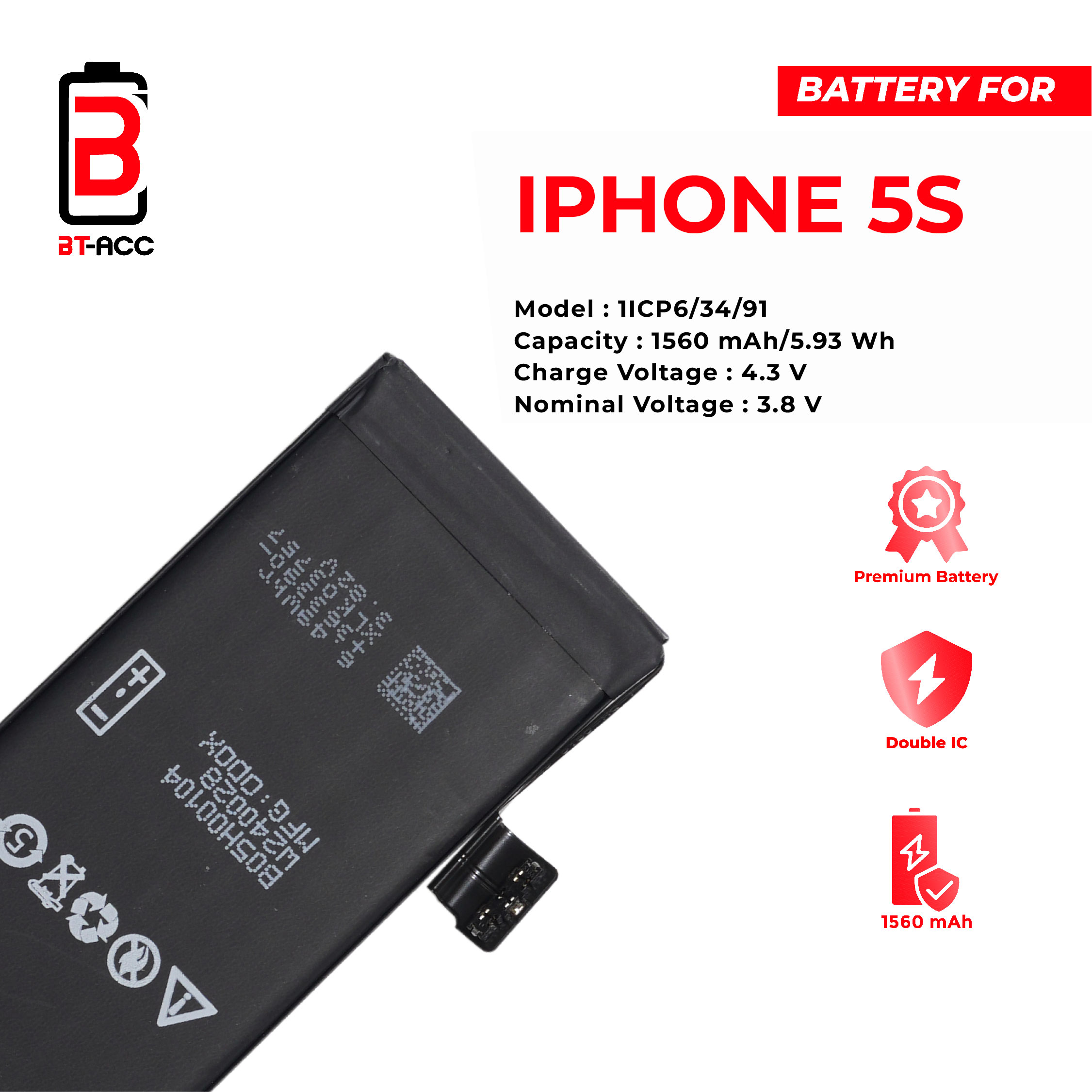 BT-ACC Baterai iPhone 5S (1560 mAh) - Image 3