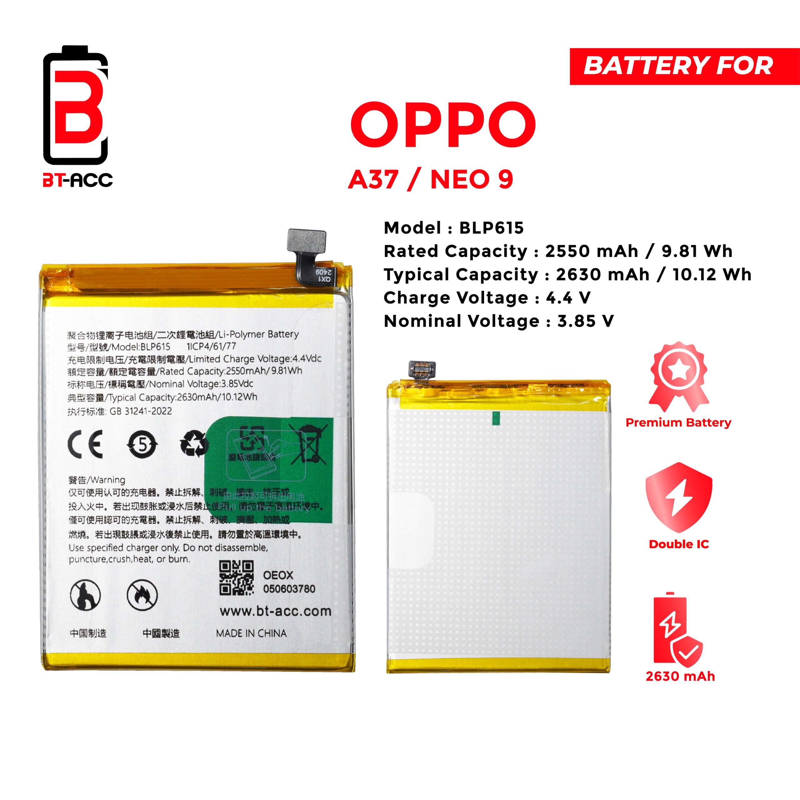 BT-ACC Baterai Oppo A37 / Neo 9 / BLP615 - Gambar 2