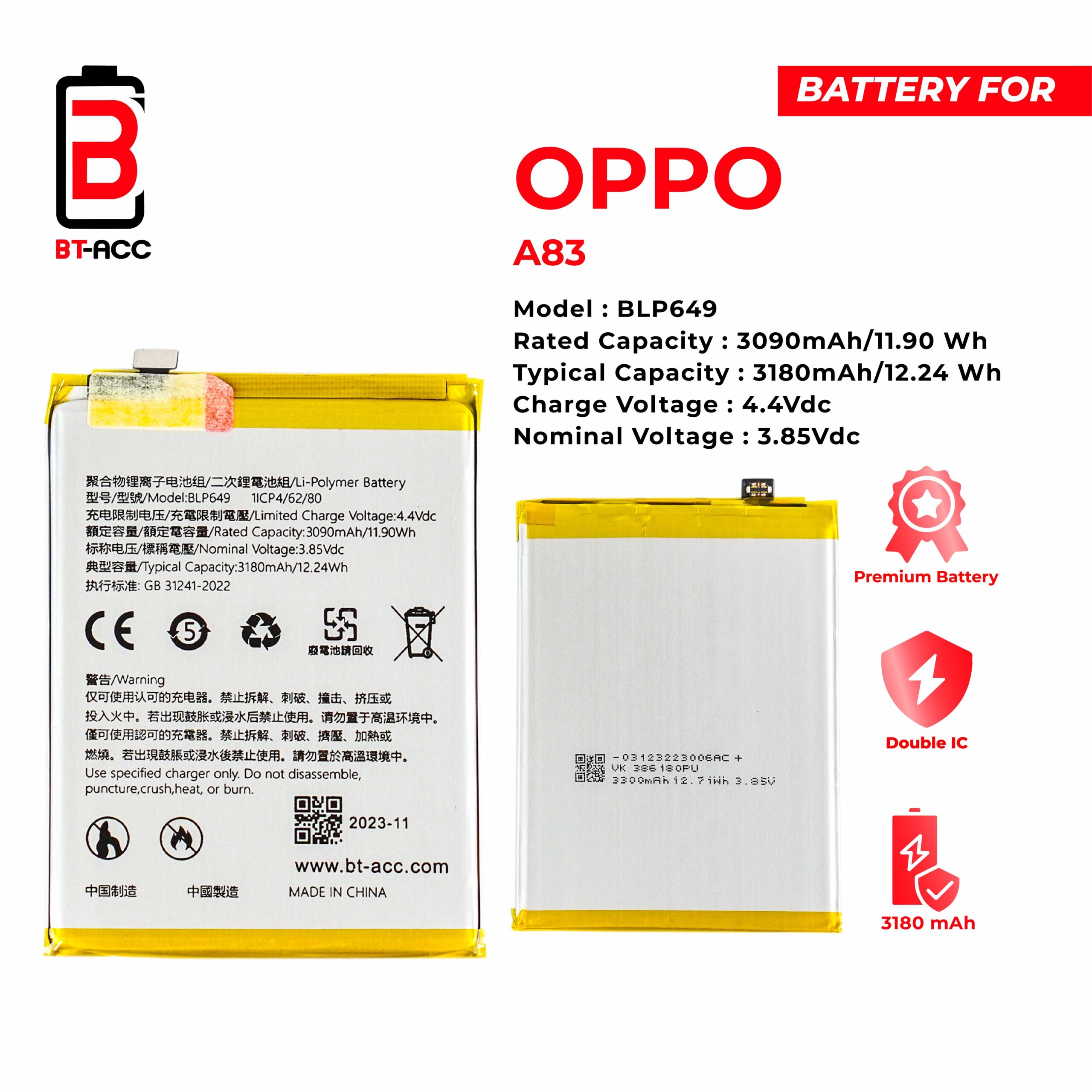 BT-ACC Baterai Oppo A83 / BLP649 - Image 2