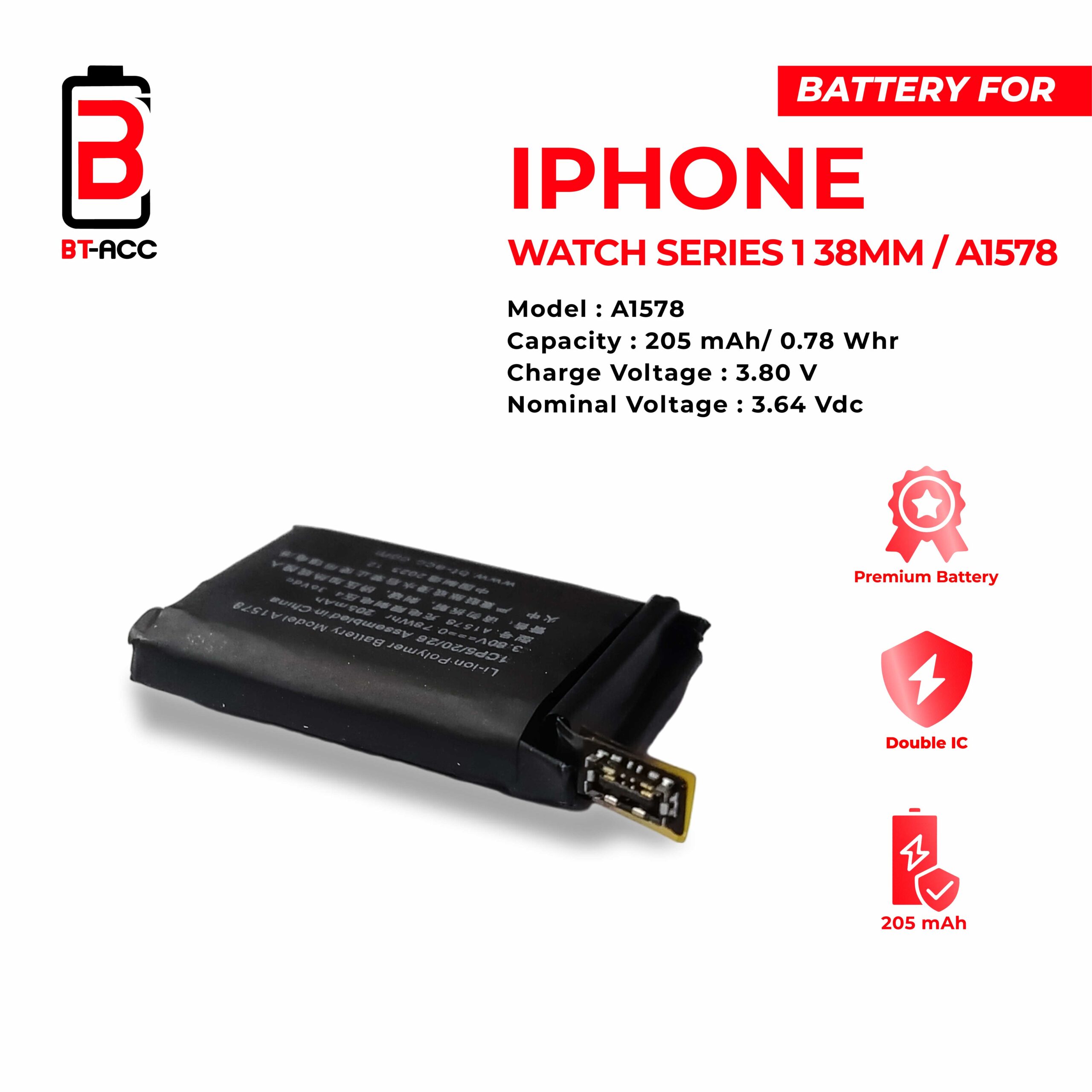 BT-ACC Baterai Apple Watch Series 1 38MM / A1578 - Gambar 3