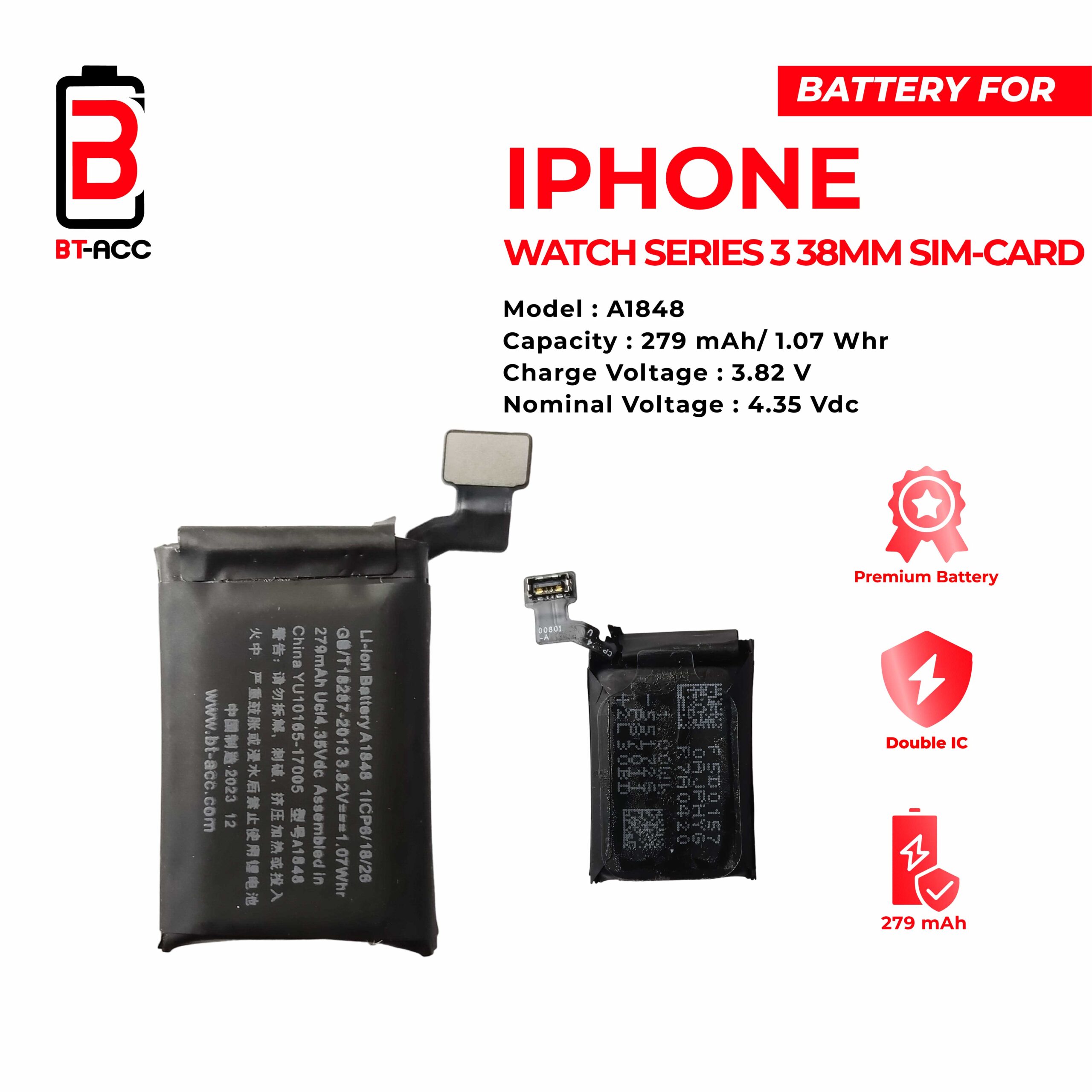 BT-ACC Baterai Apple Watch Series 3 38mm Sim Card / A1848 - Image 2