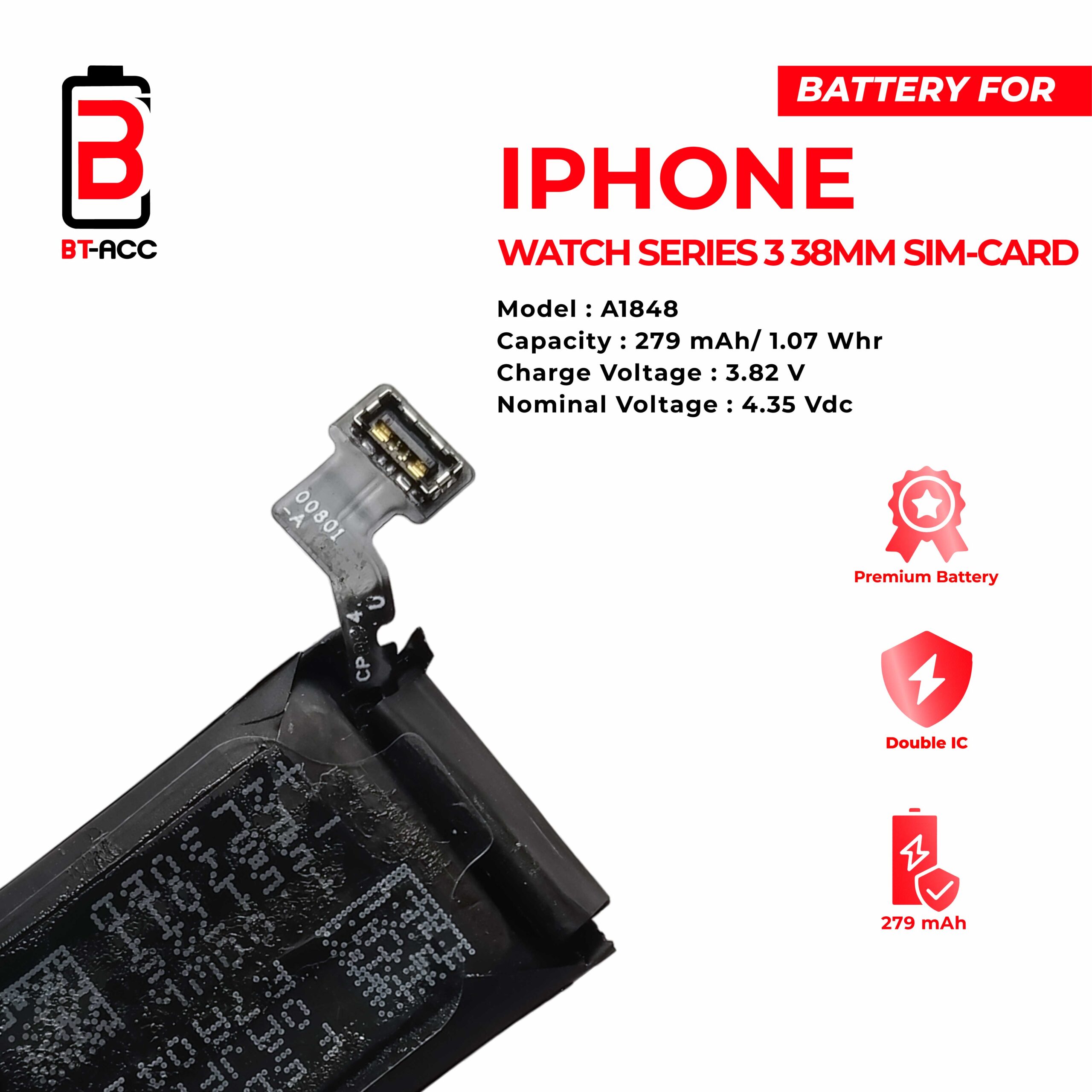 BT-ACC Baterai Apple Watch Series 3 38mm Sim Card / A1848 - Image 3