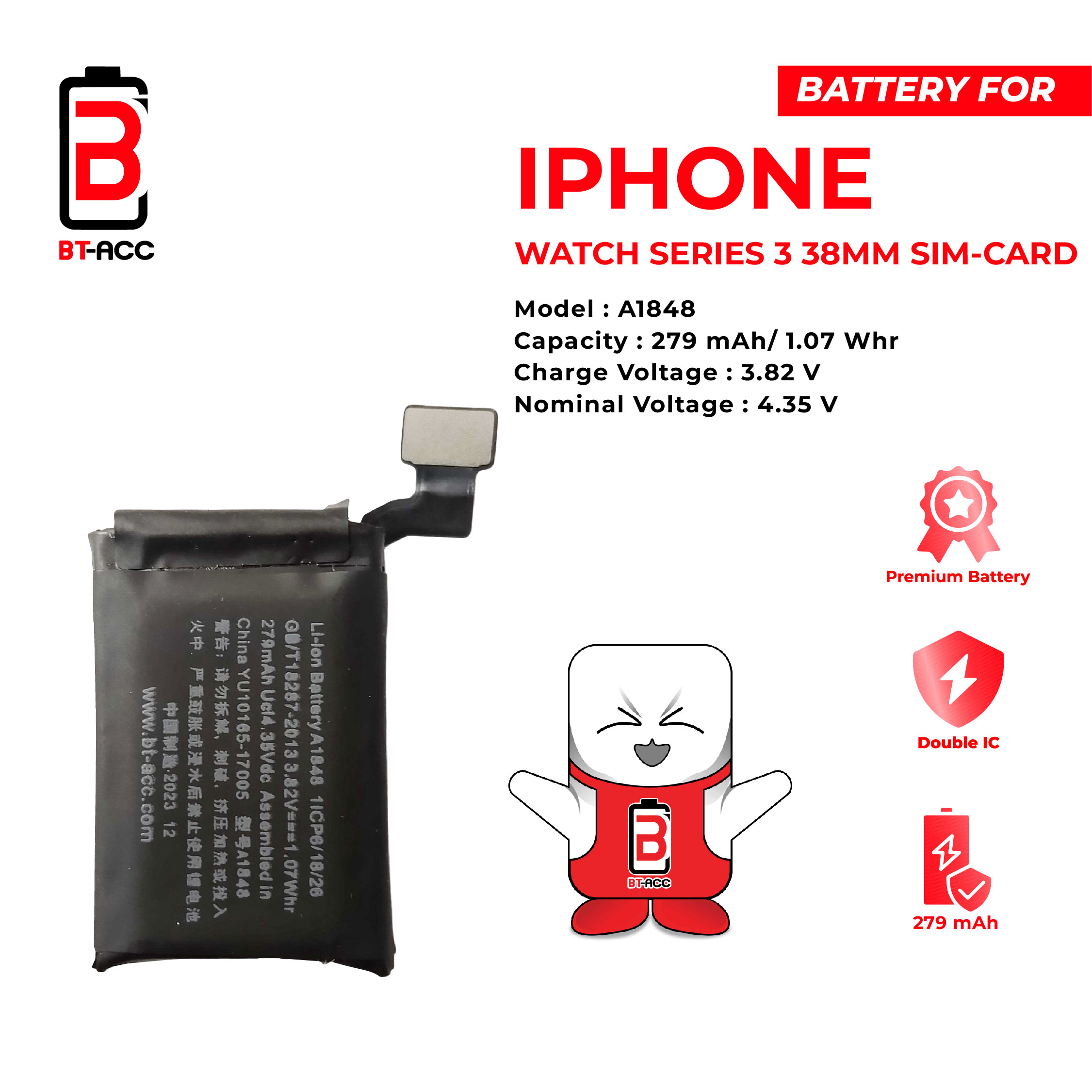 BT-ACC Baterai Apple Watch Series 3 38mm Sim Card / A1848