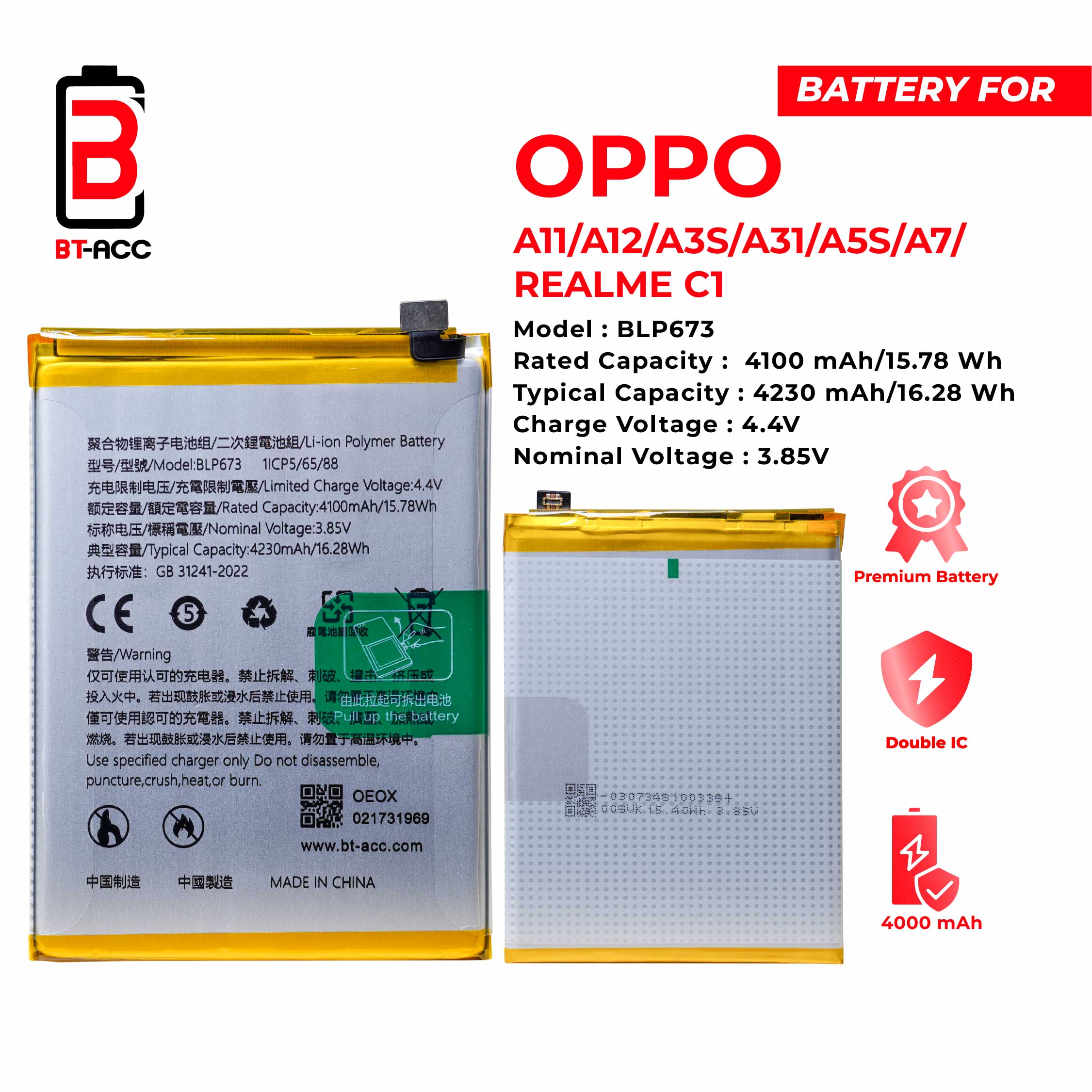 BT-ACC Baterai Oppo A3S / A5S / A7 / A11 / A12 / A31 / Realme C1 / BLP673 - Image 2