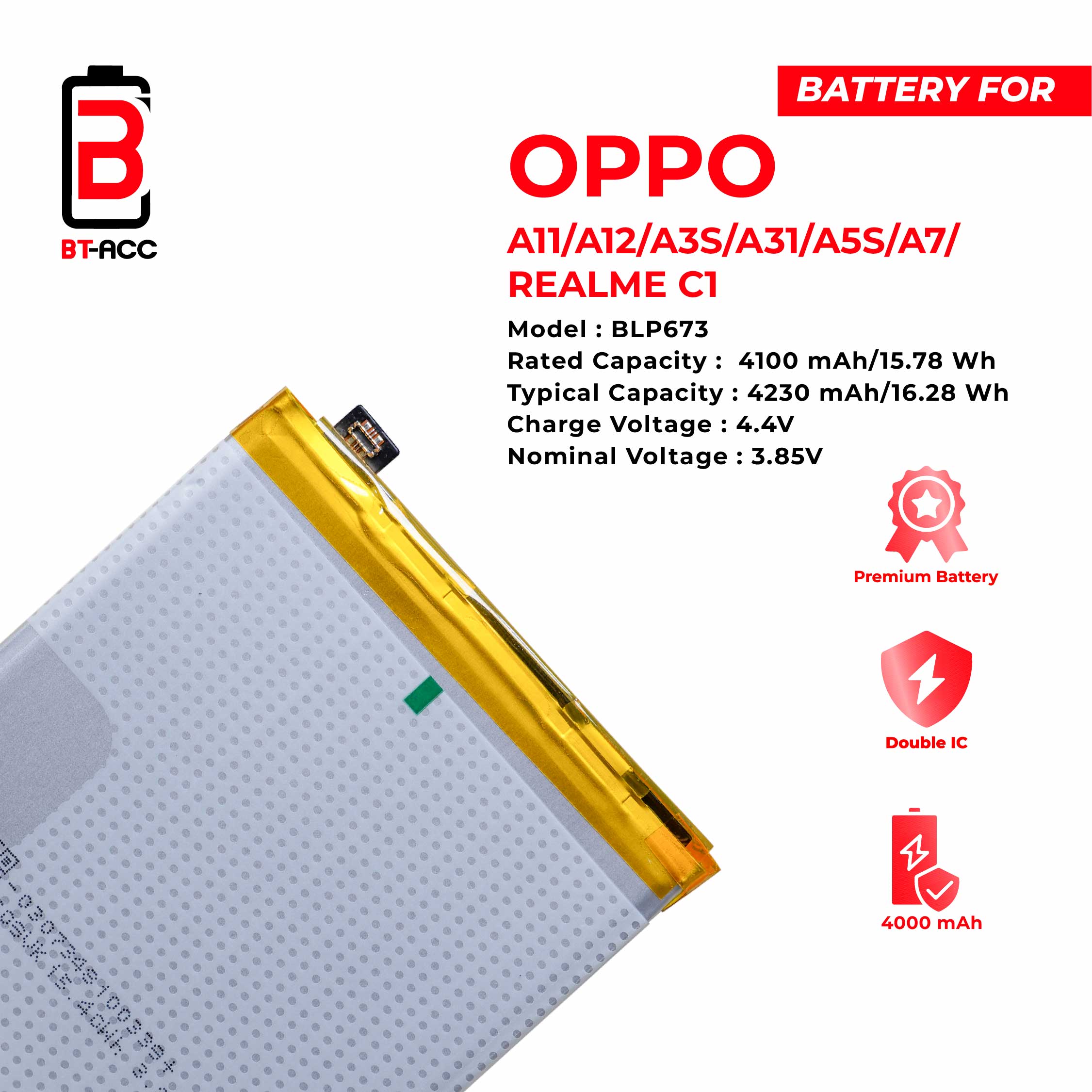 BT-ACC Baterai Oppo A3S / A5S / A7 / A11 / A12 / A31 / Realme C1 / BLP673 - Image 3