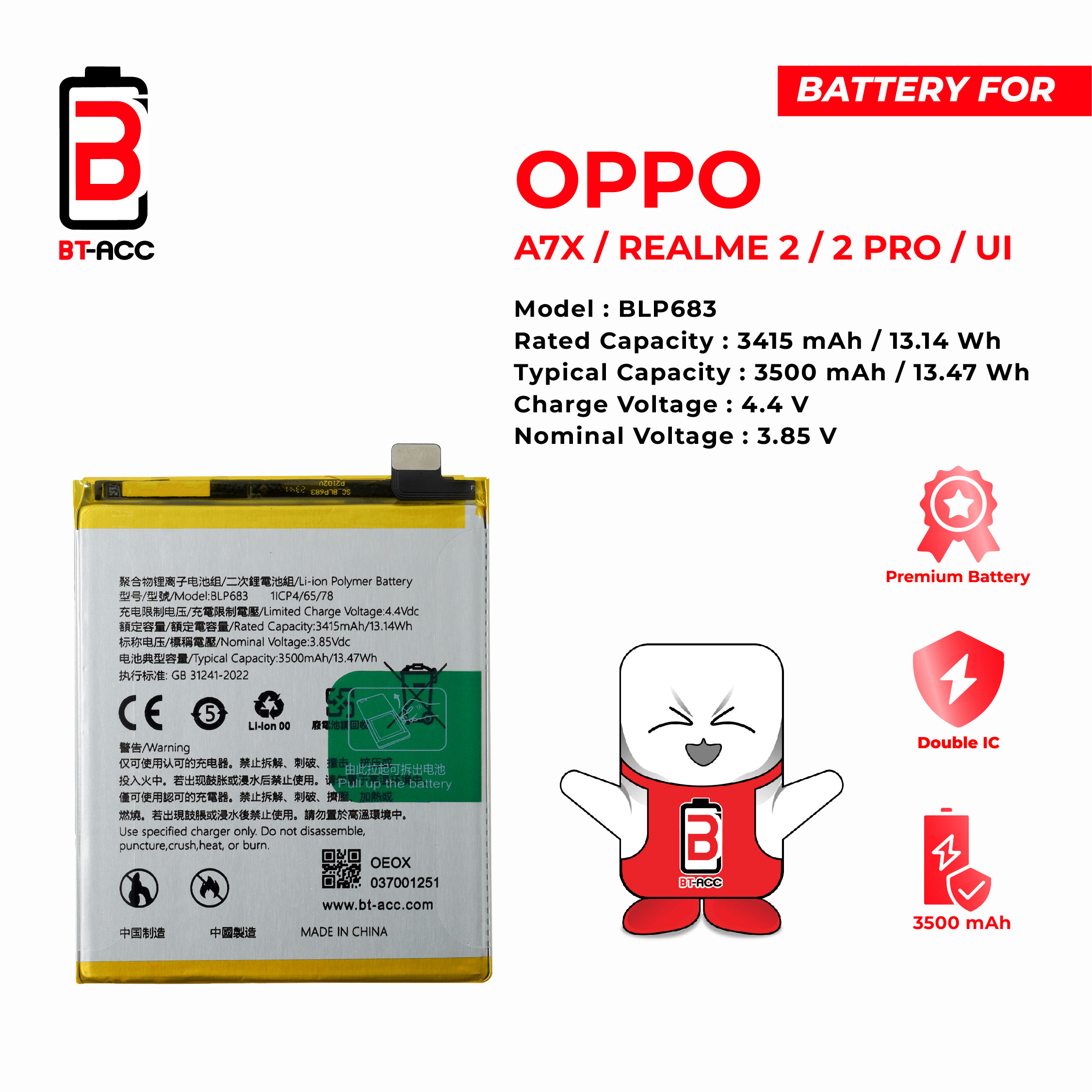 BT-ACC Baterai Oppo A7X / Realme E2 / 2 Pro / UI / BLP683