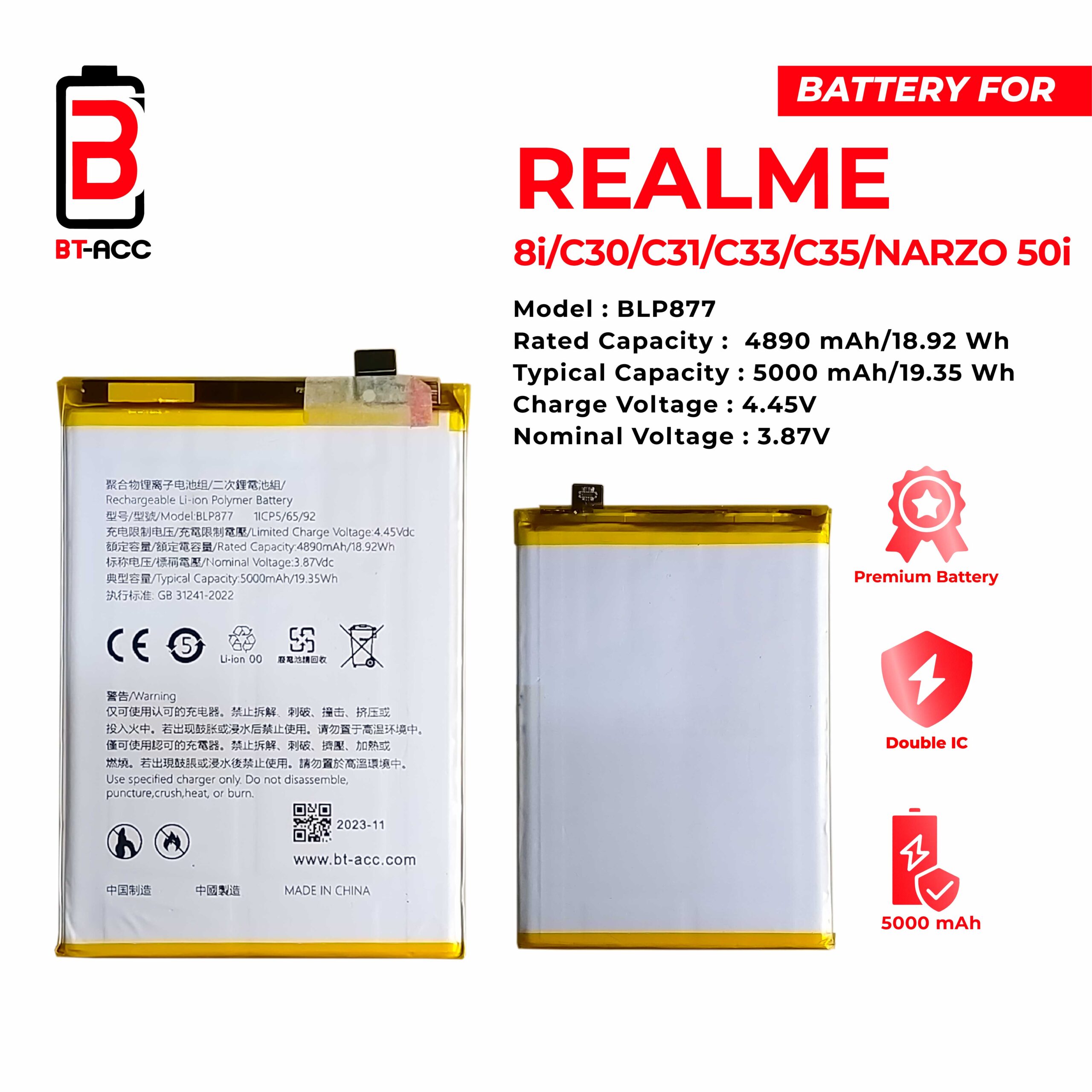 BT-ACC Baterai Realme 8i / C30 / C31 / C33 / C35 / Narzo 50I / BLP877 - Gambar 2