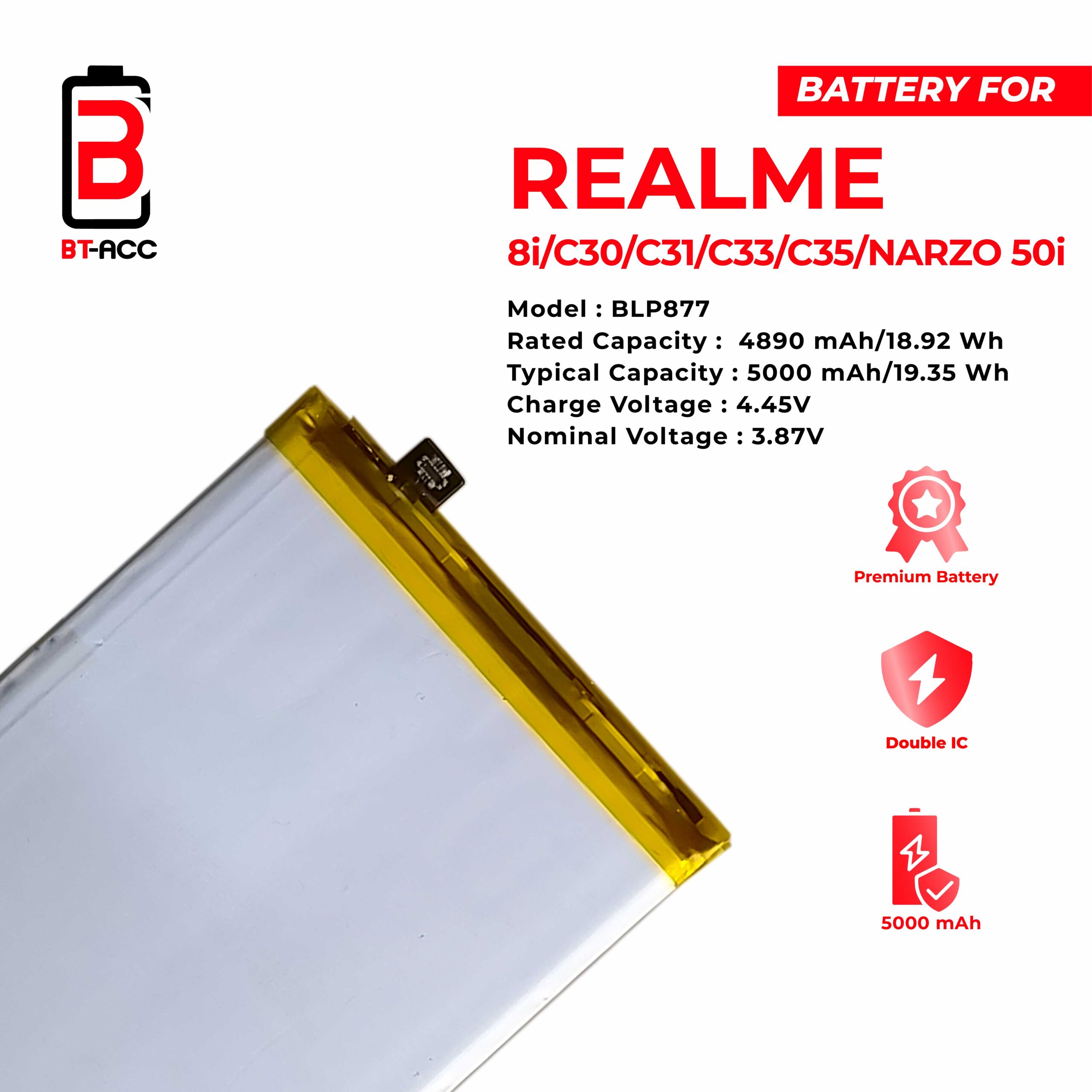 BT-ACC Baterai Realme 8i / C30 / C31 / C33 / C35 / Narzo 50I / BLP877 - Gambar 3