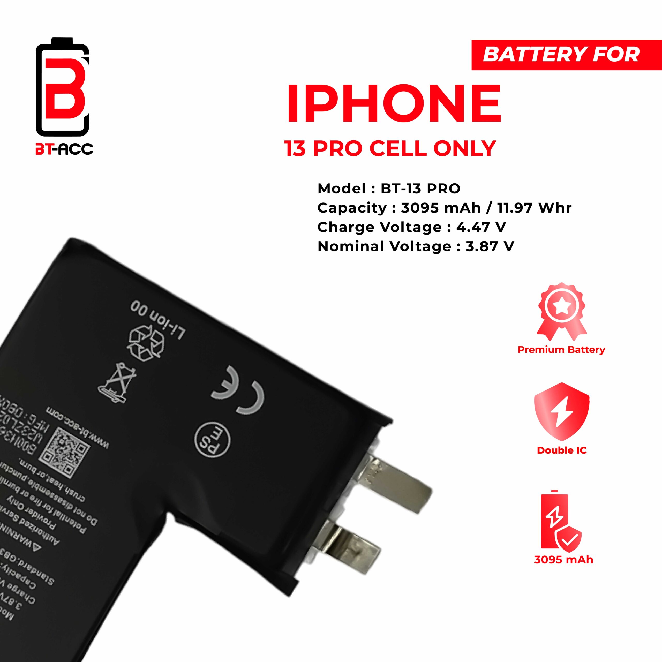 BT-ACC Baterai iPhone 13 Pro Cell Only (3095mAh) - Image 3