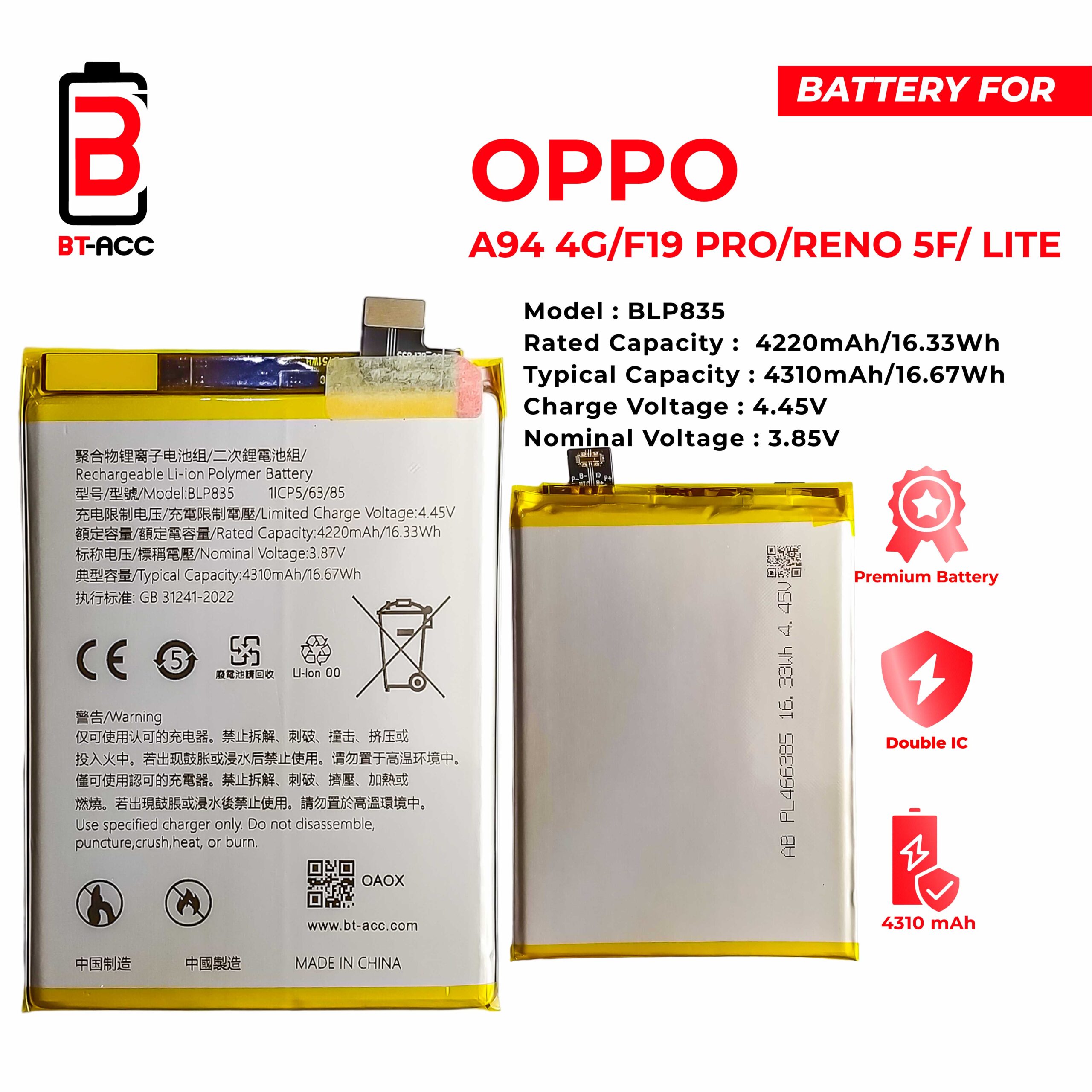 Baterai Oppo A94 4G / F19 Pro / Reno 5 F / Reno 5 Lite / BLP835 - Gambar 2
