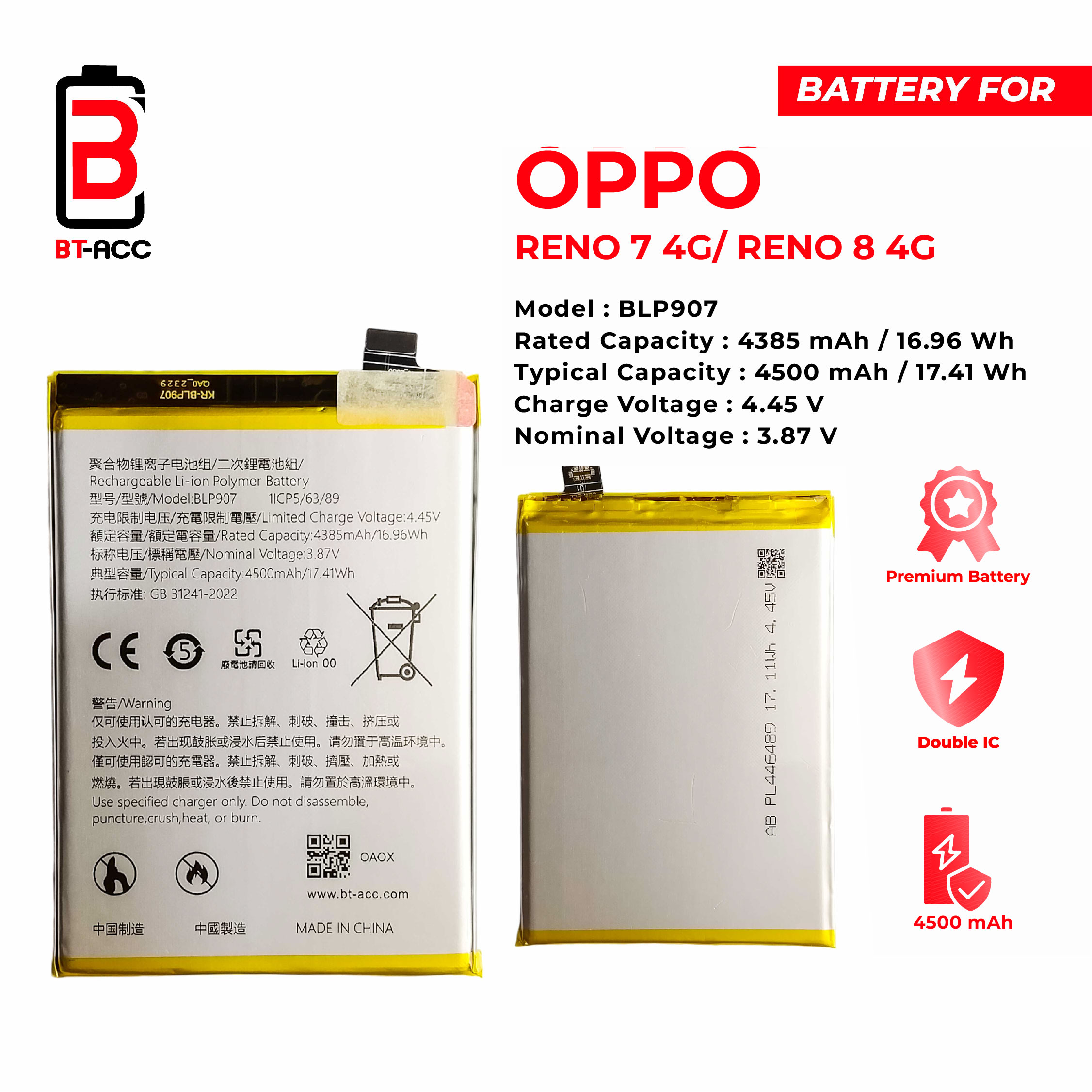 BT-ACC Baterai Oppo Reno 7 4G / Reno 8 4G / BLP907