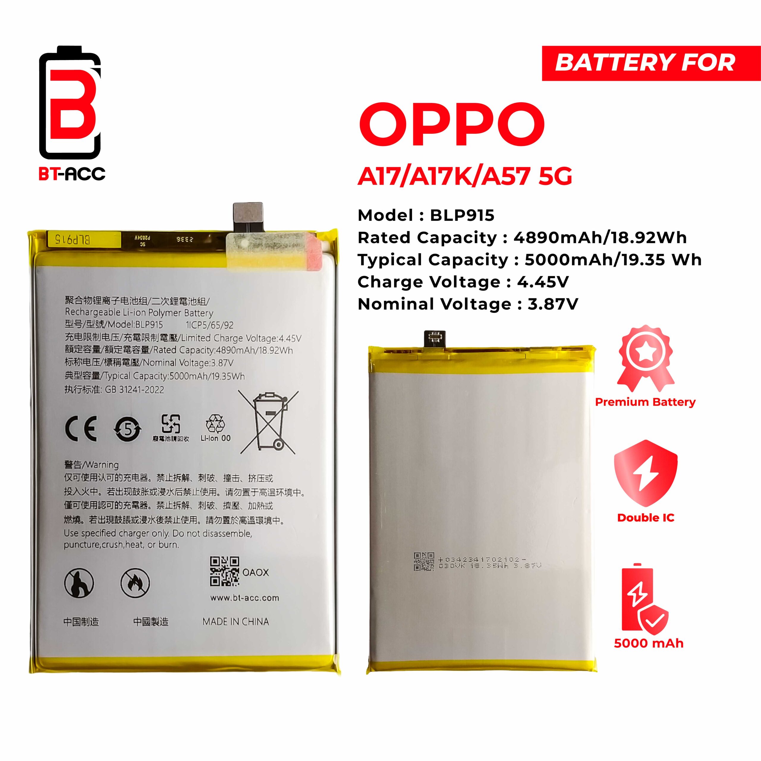 BT-ACC Baterai Oppo A17 / A17K / A57 5G / BLP915 - Image 2
