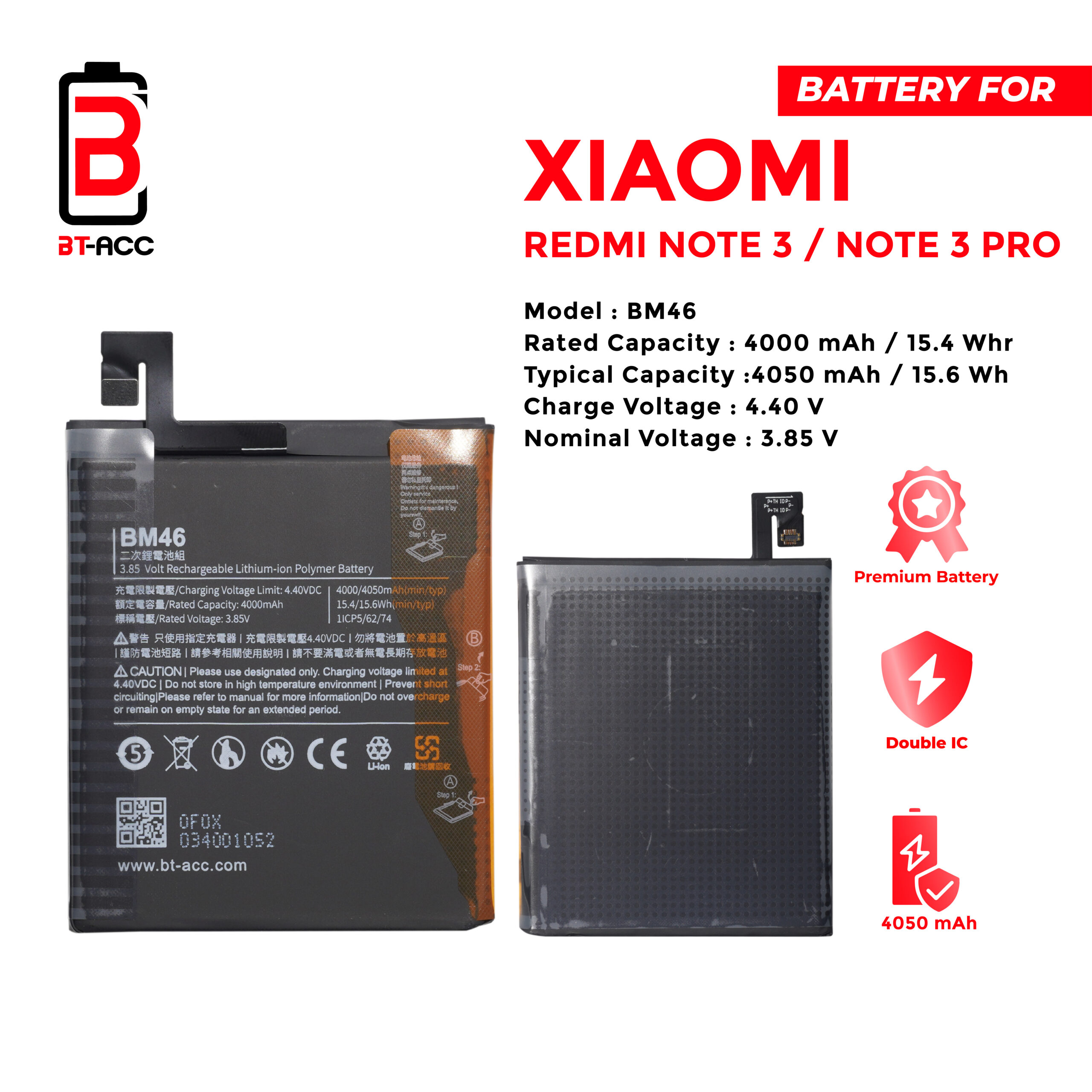 BT-ACC Baterai Xiaomi Redmi Note 3 / Note 3 Pro - BM46 - Image 2