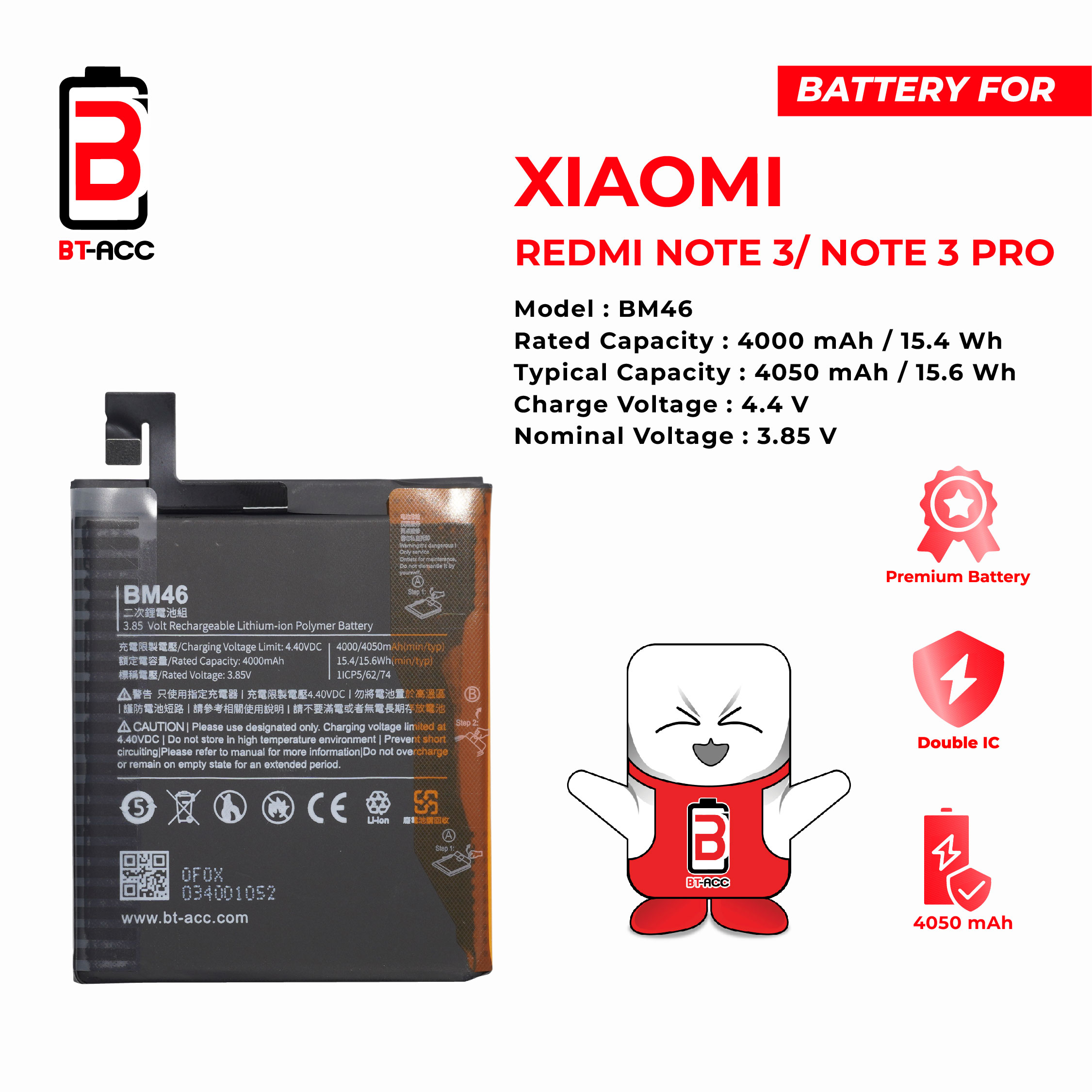 BT-ACC Baterai Xiaomi Redmi Note 3 / Note 3 Pro - BM46