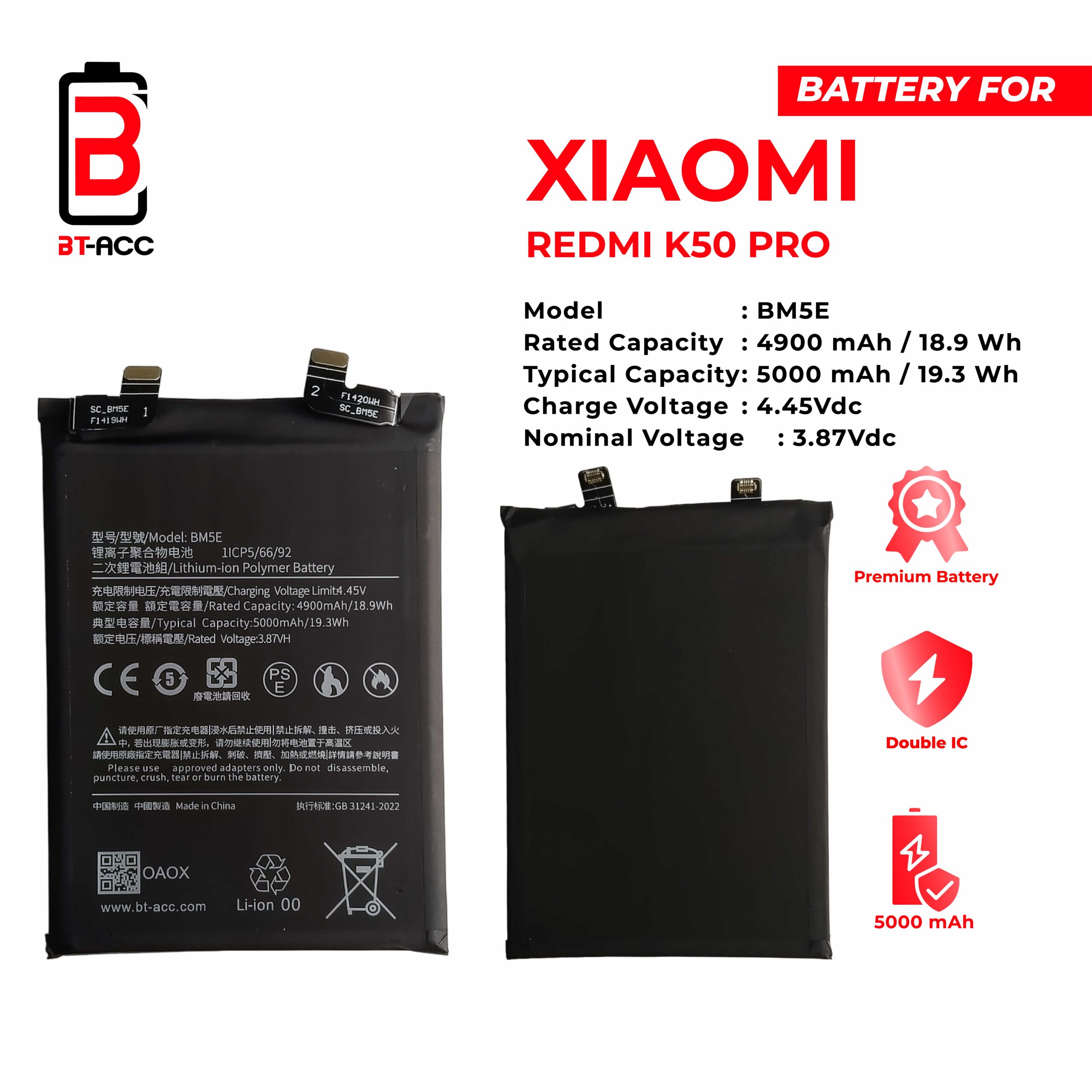 BT-ACC Baterai Xiaomi Redmi K50 Pro - BM5E - Gambar 2