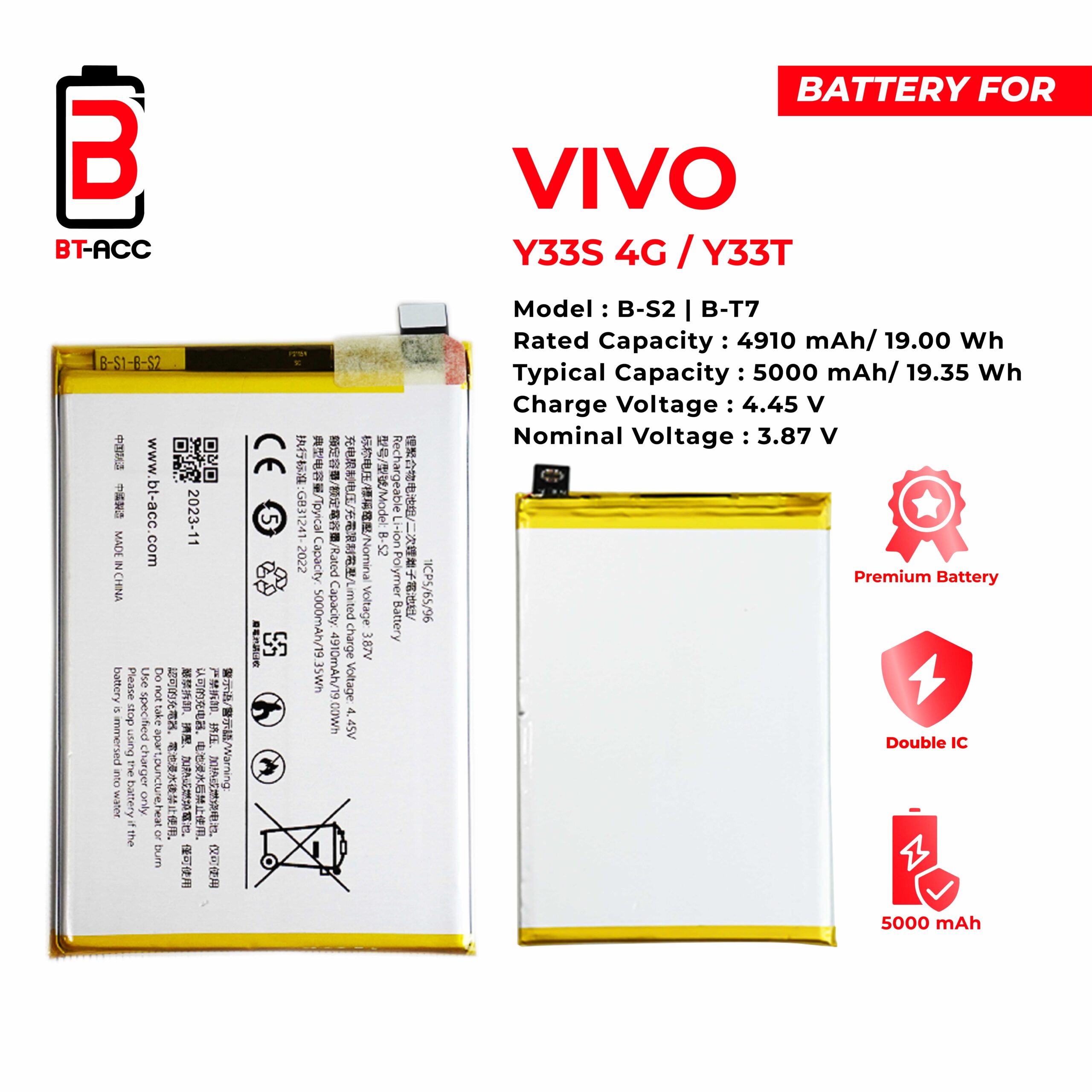 BT-ACC Baterai Vivo Y33S 4G / Y33T / Y21 2021 / BK-B-S2 / B-T7 - Image 2