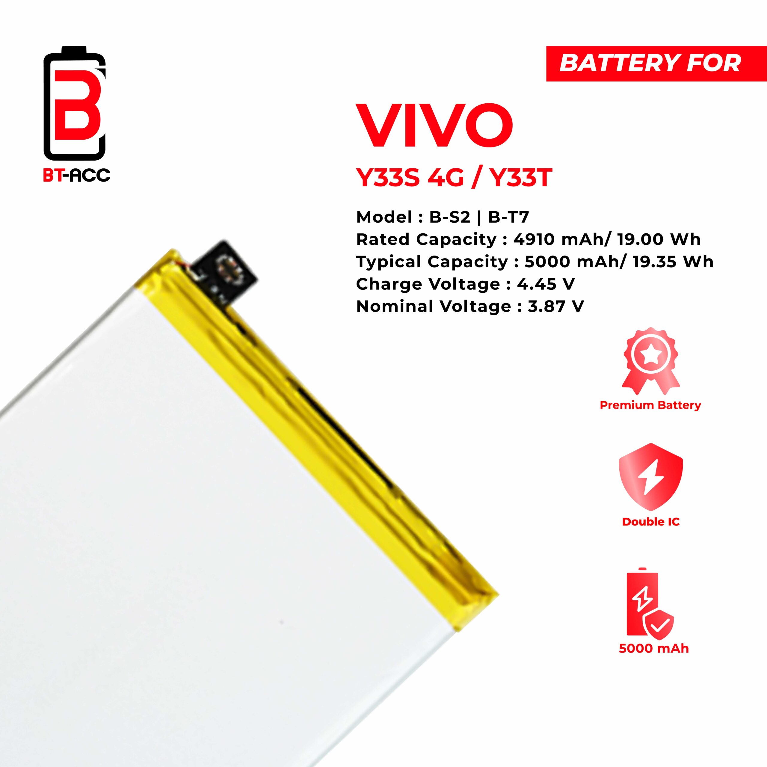 BT-ACC Baterai Vivo Y33S 4G / Y33T / Y21 2021 / BK-B-S2 / B-T7 - Image 3