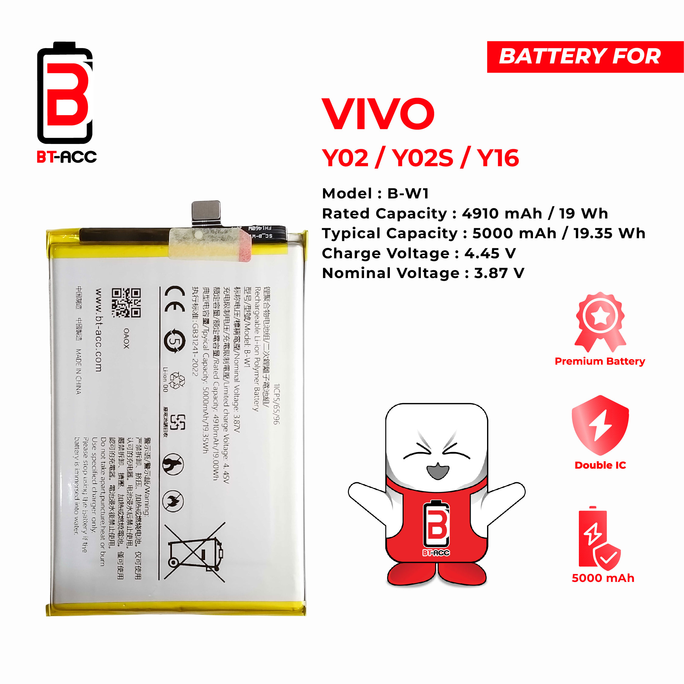 BT-ACC Baterai Vivo Y02 / Y02S / Y16 / B-W1