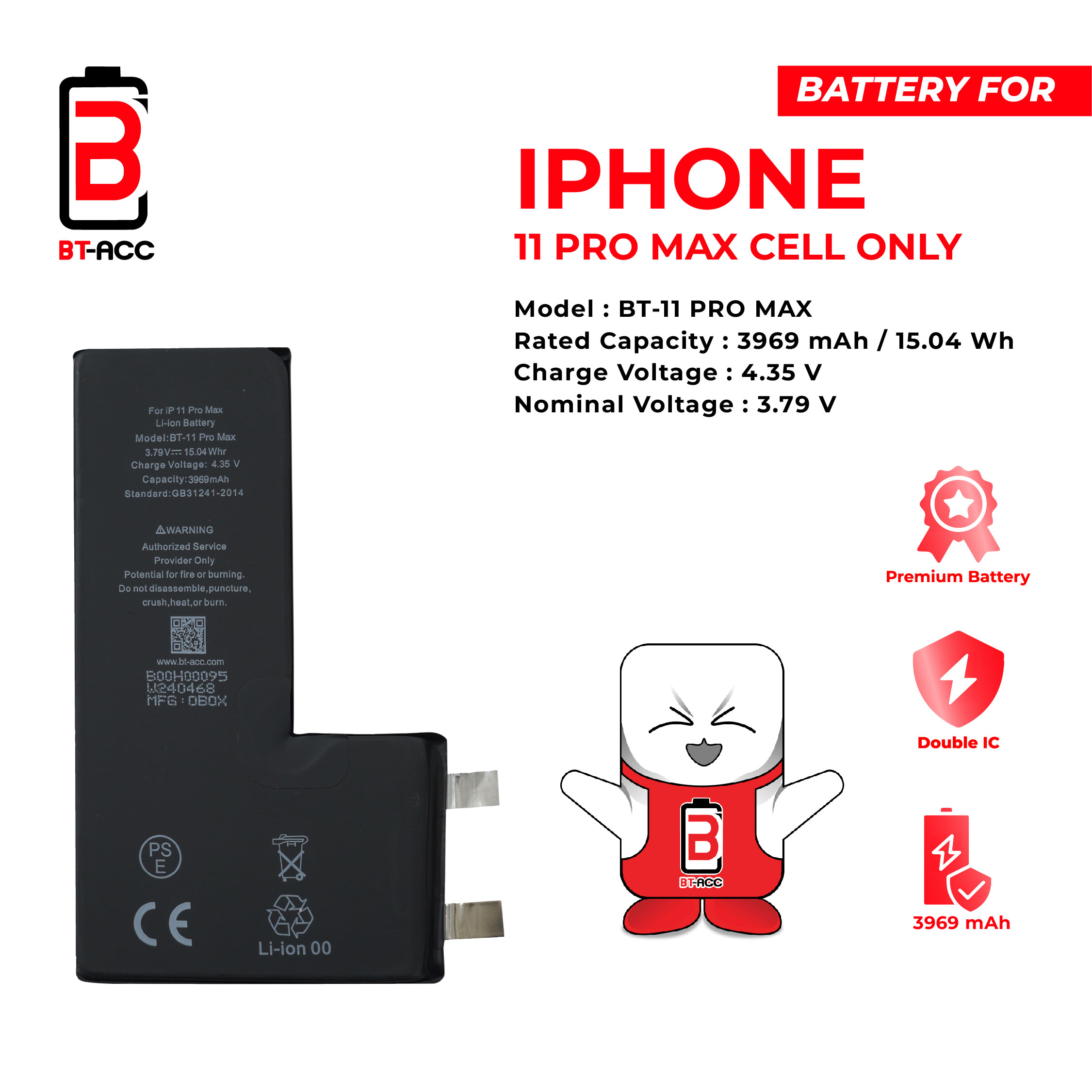 BT-ACC Baterai iPhone 11 Pro Max Cell Only (3969 mAh)