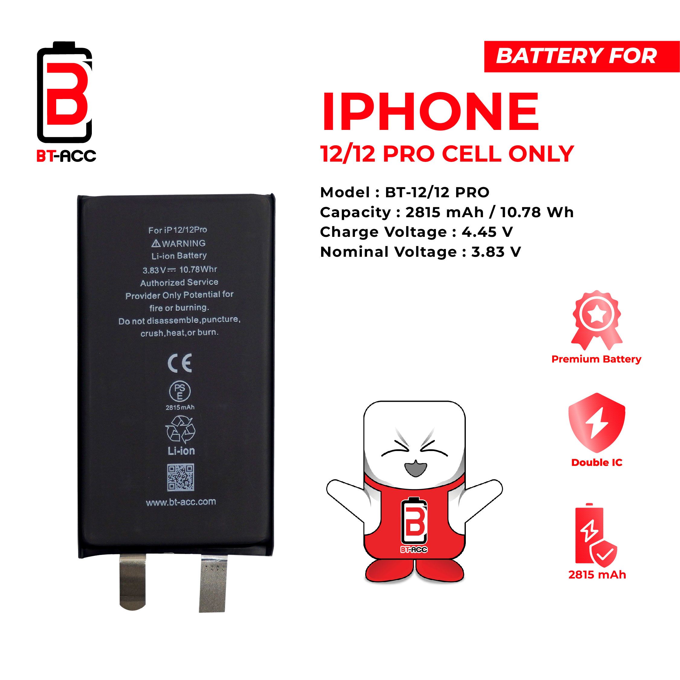 BT-ACC Baterai iPhone 12 / 12 Pro Cell Only 2815 mAh)