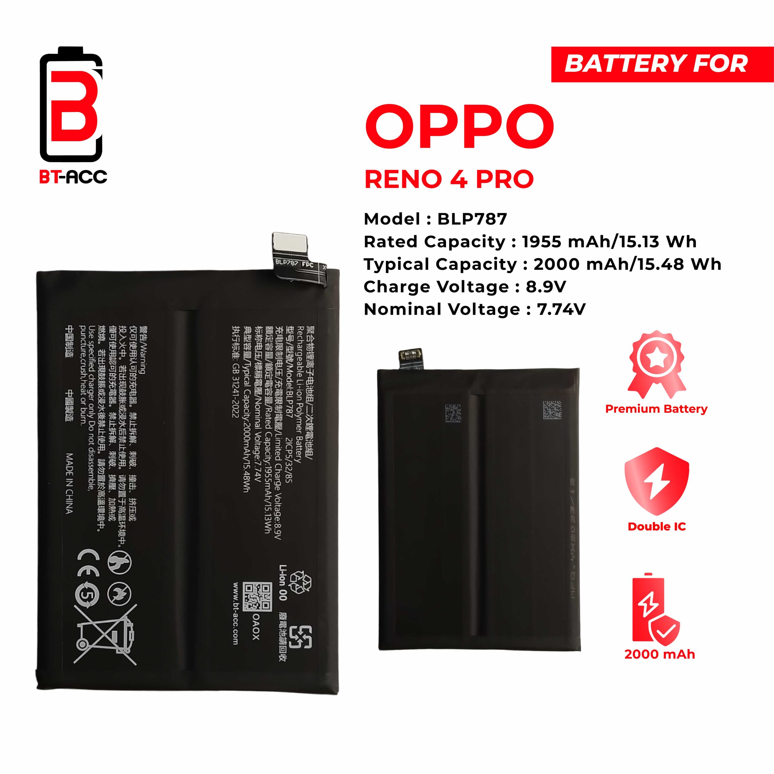 BT-ACC Baterai Oppo Reno 4 Pro / BLP787 - Gambar 2