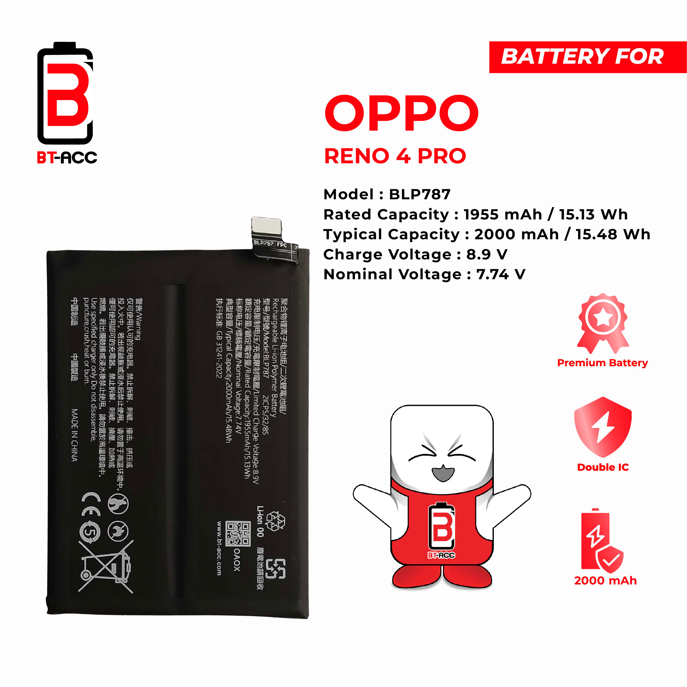 BT-ACC Baterai Oppo Reno 4 Pro / BLP787