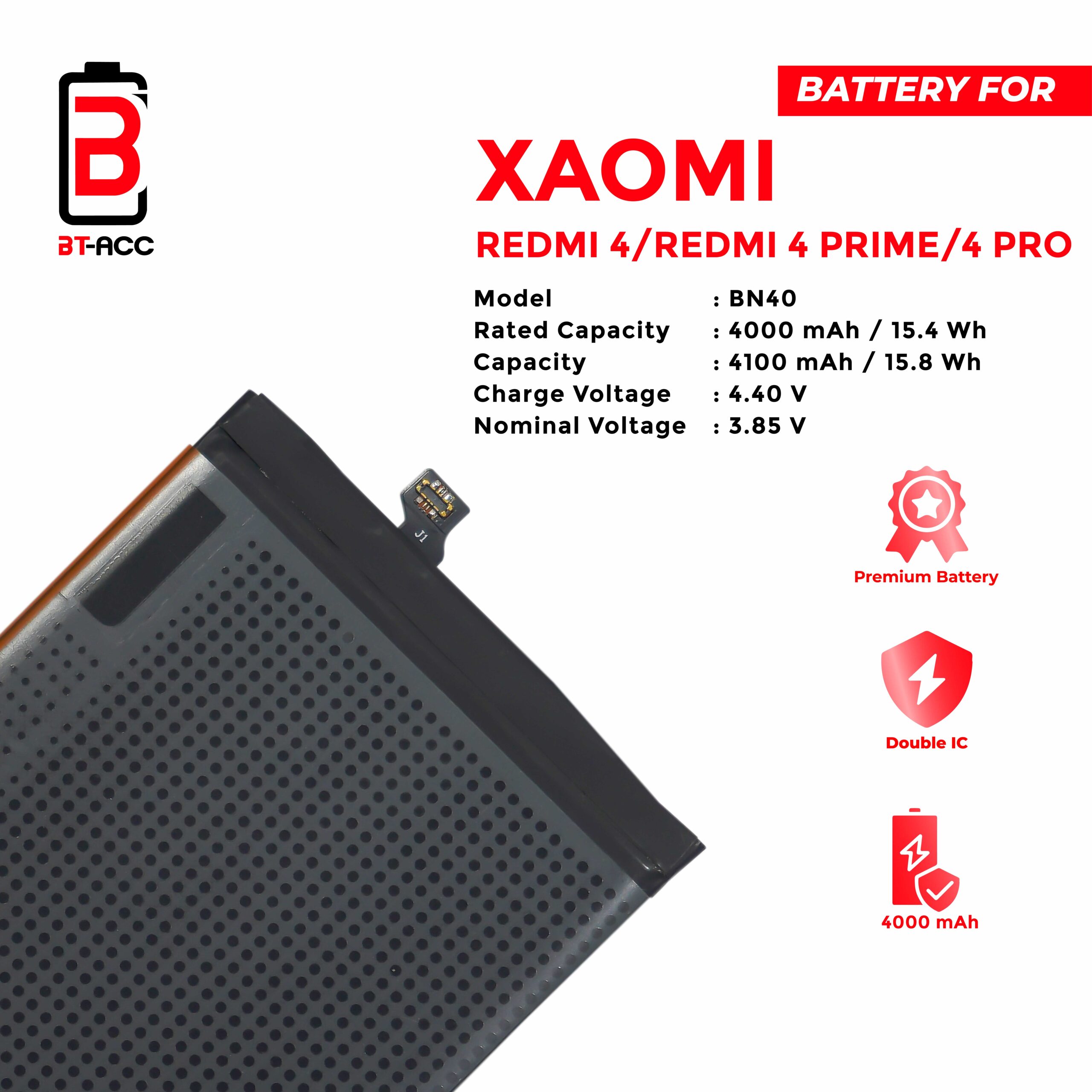 BT-ACC Baterai Xiaomi Redmi 4 Pro / Redmi 4 Prime - BN40 - Gambar 3