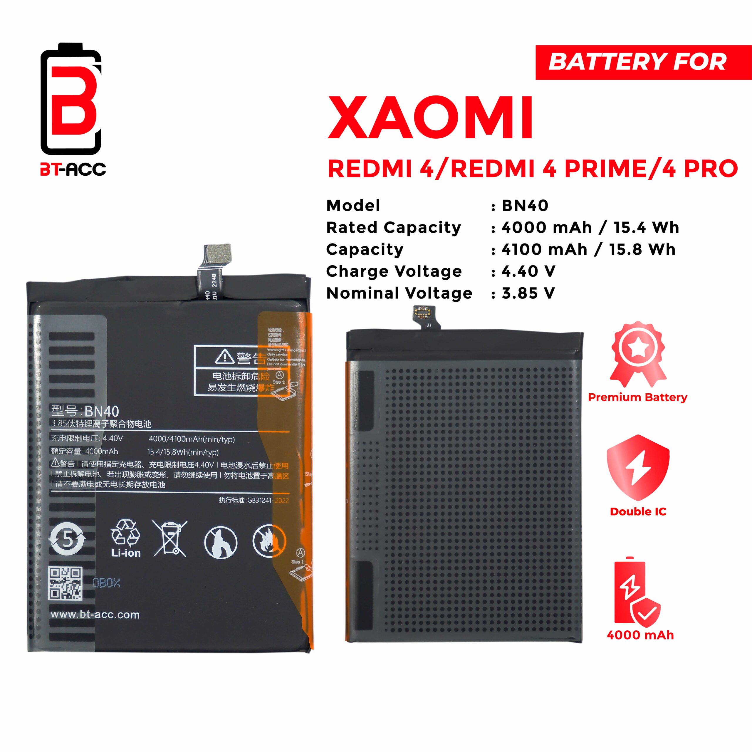 BT-ACC Baterai Xiaomi Redmi 4 Pro / Redmi 4 Prime - BN40 - Gambar 2