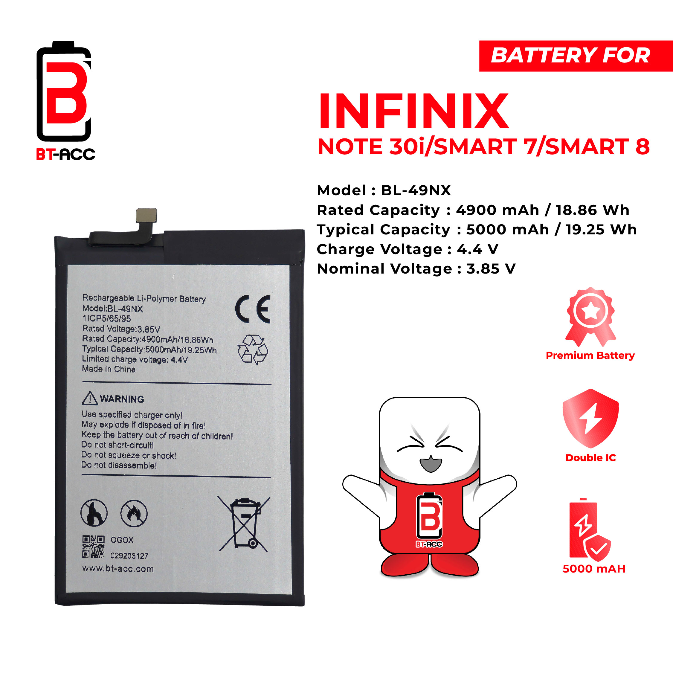 BT-ACC Baterai Infinix Smart 7 / Smart 8 / Note 30i / BL-49NX