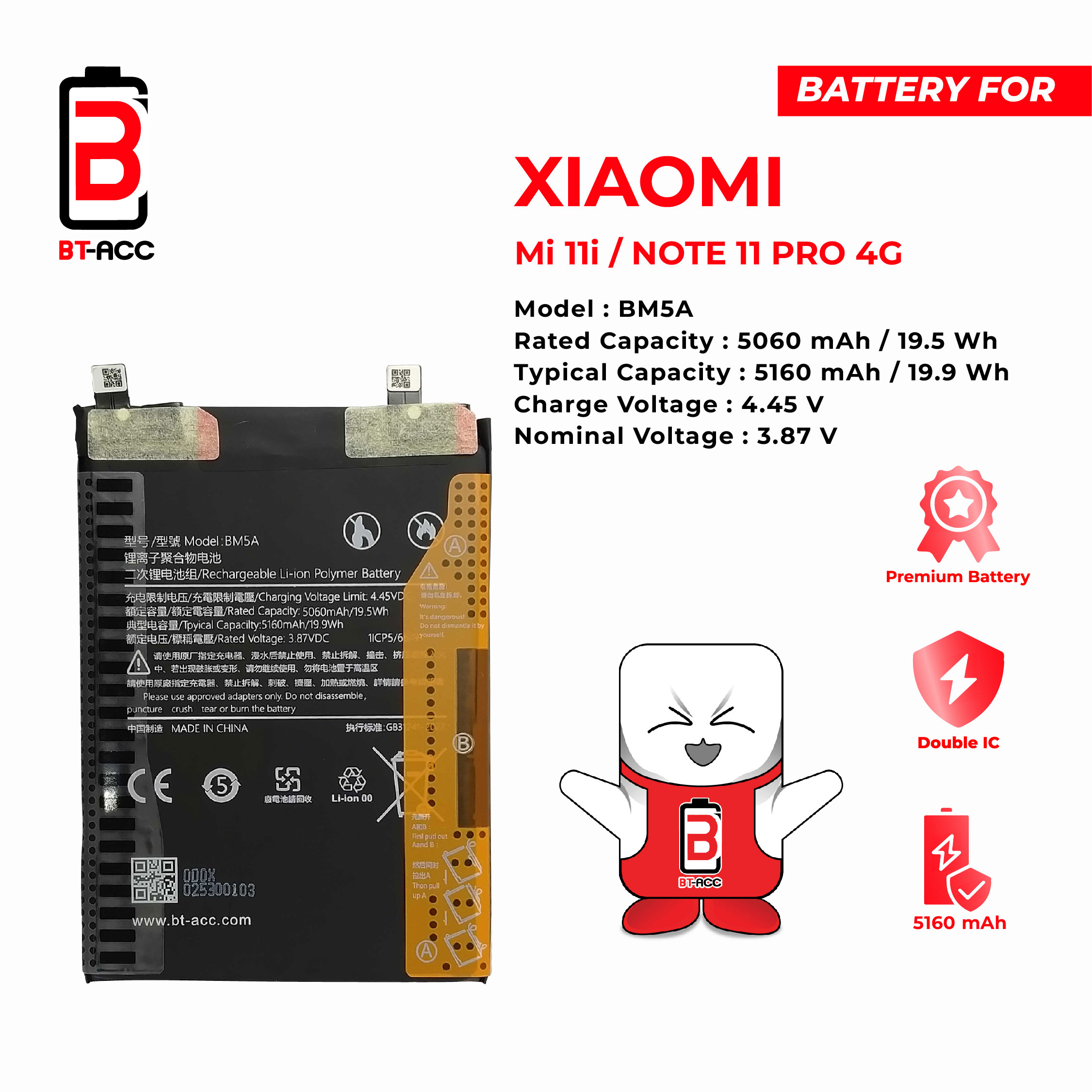 BT-ACC Baterai Xiaomi Note 11 Pro 4G / Mi 11i - BM5A