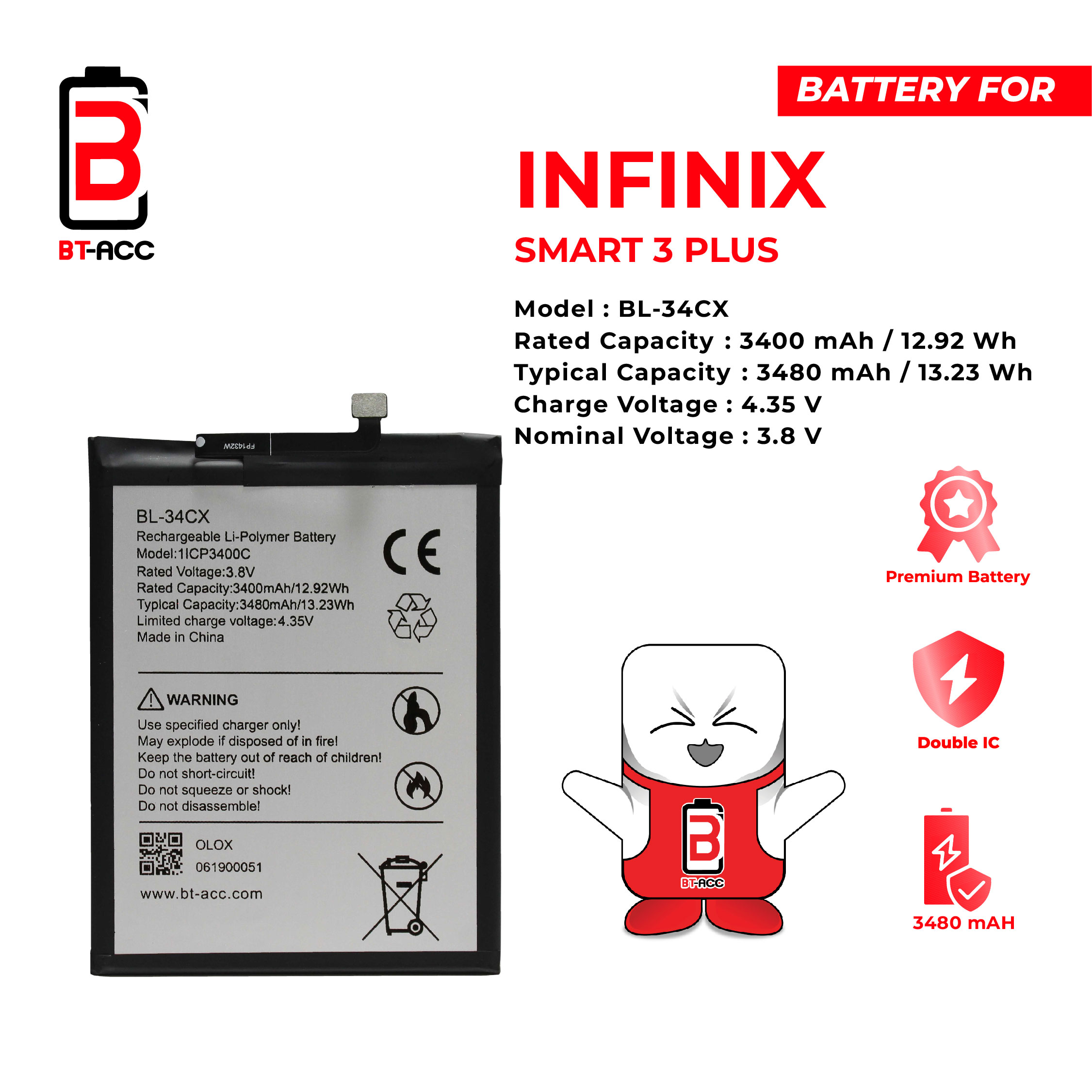 BT-ACC Baterai Infinix Smart 3 Plus / BL-34CX