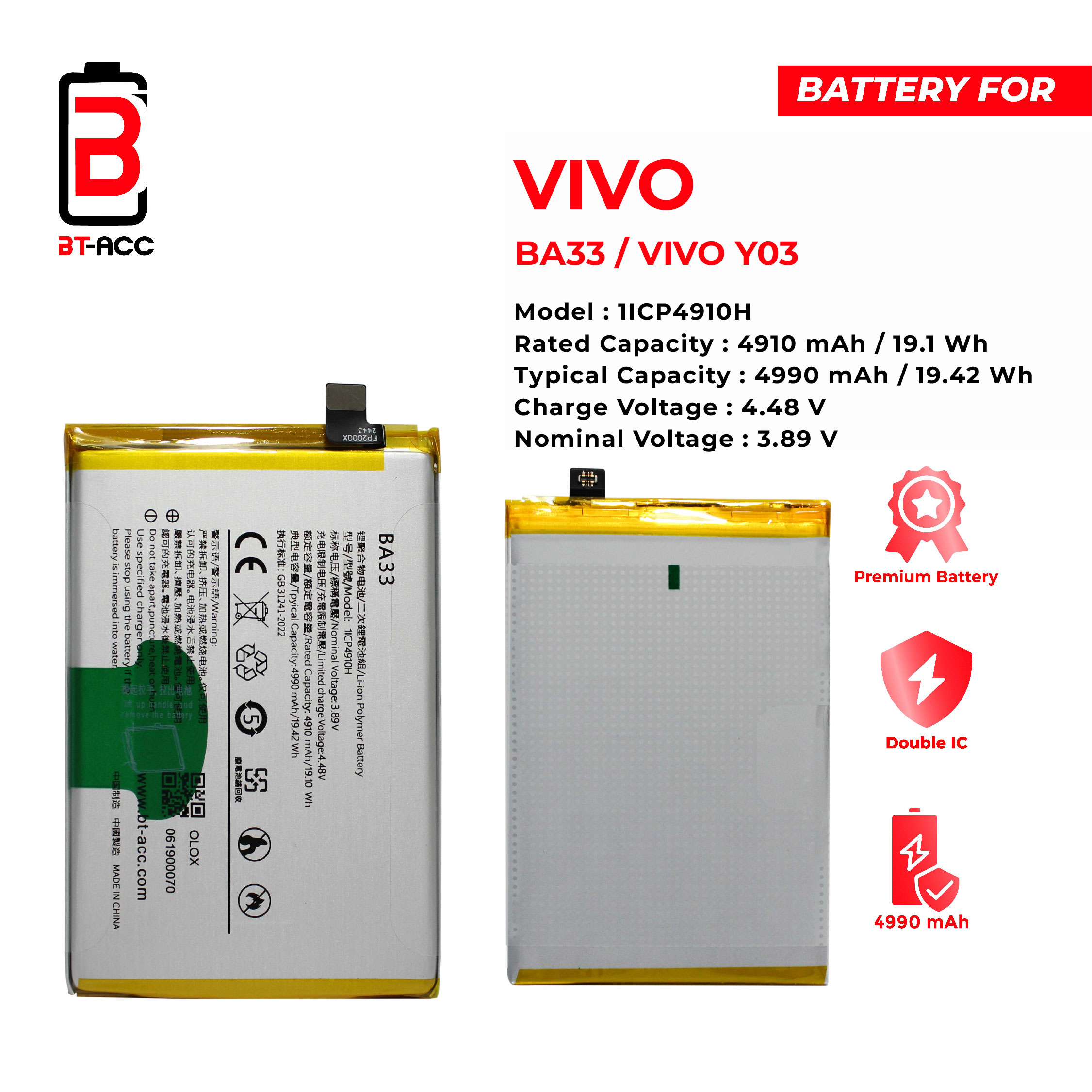 BT-ACC Baterai Vivo Y03 / Y18 / BA33 - Image 2