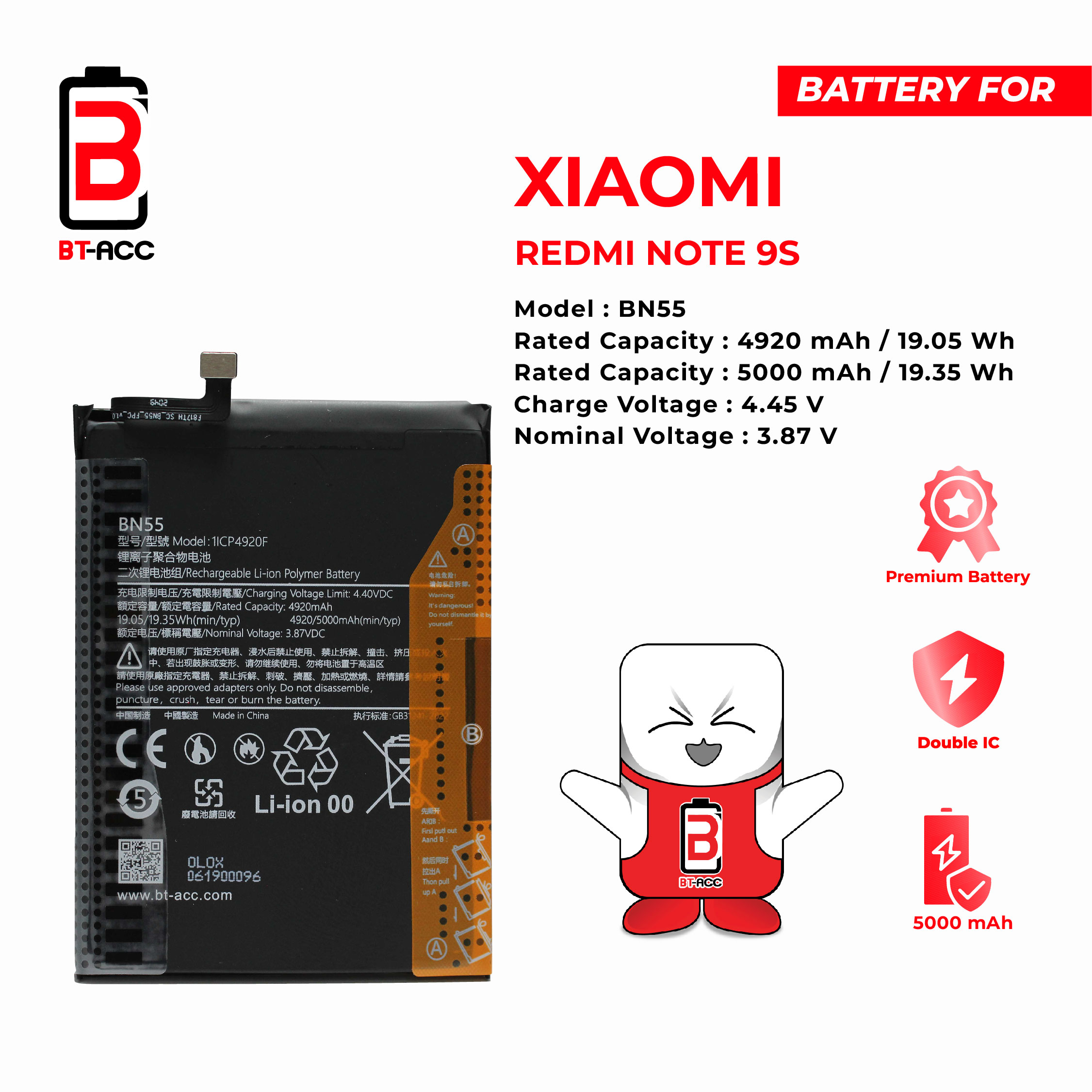BT-ACC Baterai Xiaomi Redmi Note 9S - BN55