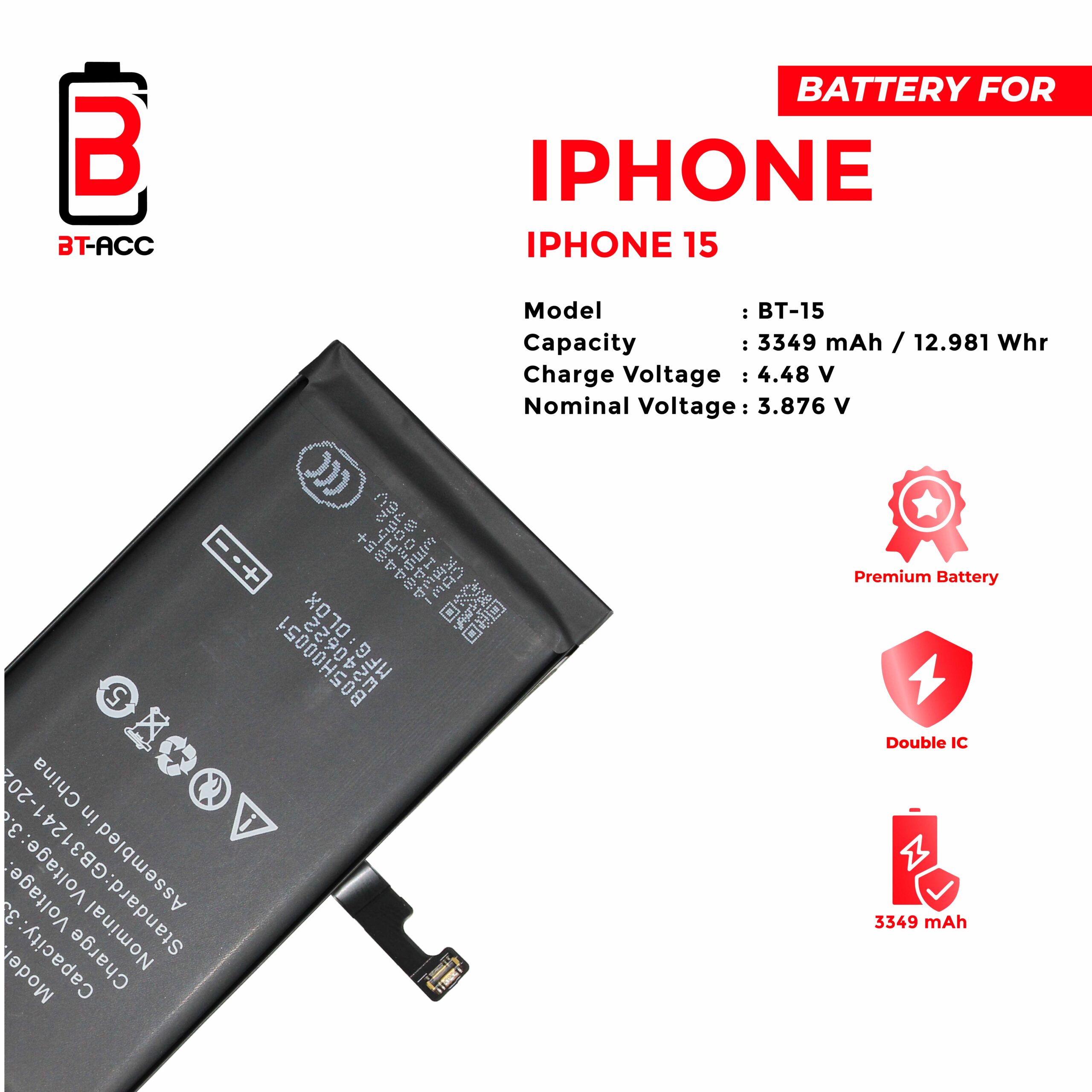 BT-ACC Baterai iPhone 15 (3349 mAh) - Image 3