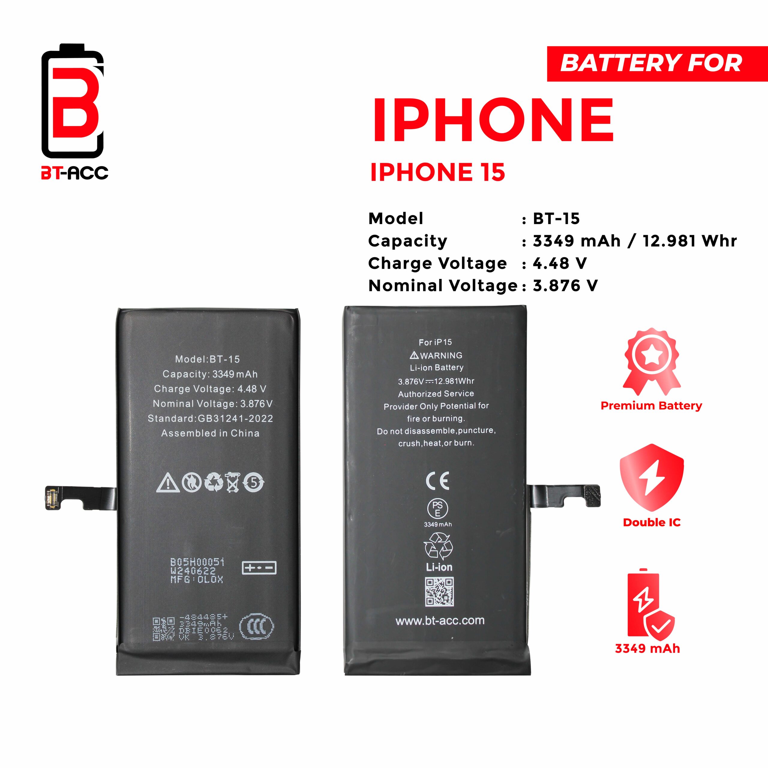 BT-ACC Baterai iPhone 15 (3349 mAh) - Image 2