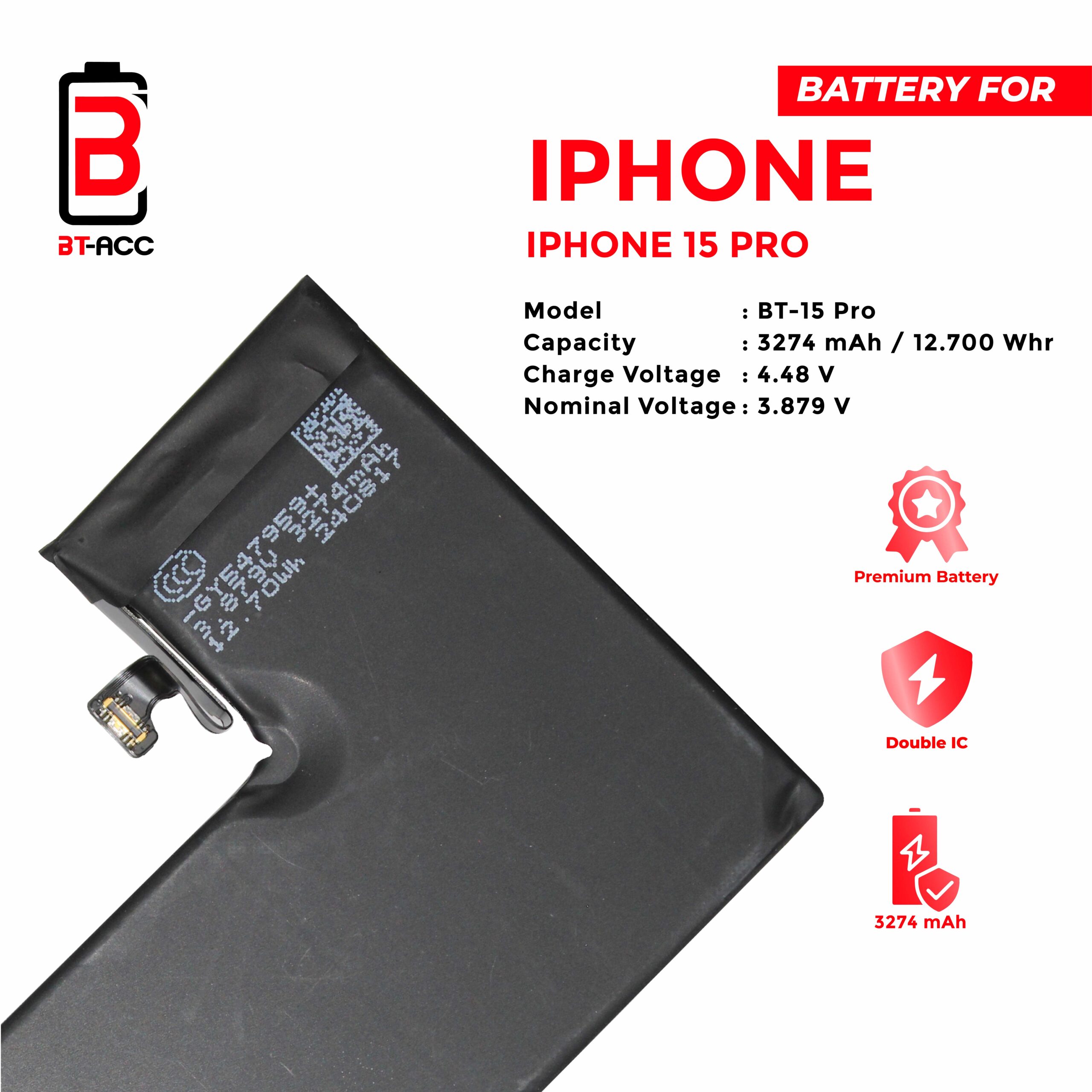 BT-ACC Baterai iPhone 15 Pro / A3121 (3274 mAh) - Image 3