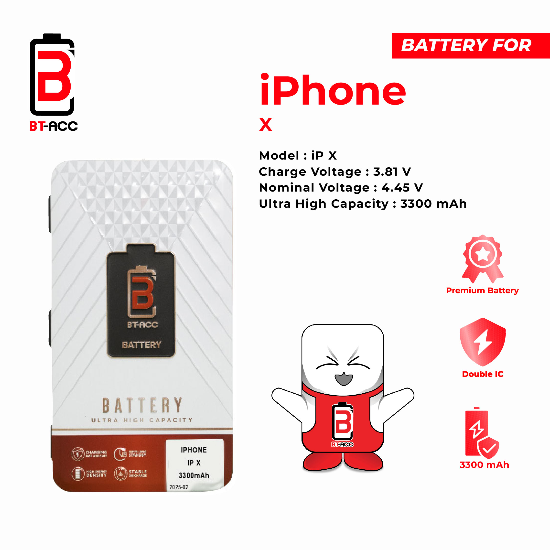 BT-ACC  Baterai Ultra High Capacity For iPhone X (3300mAh) - Image 2