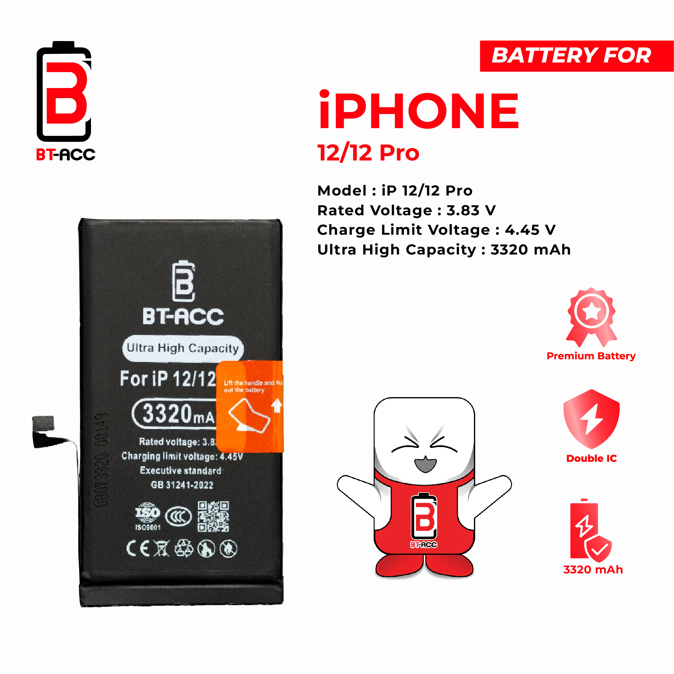 BT-ACC Baterai Ultra High Capacity For iPhone 12 / 12 Pro (3320mAh)