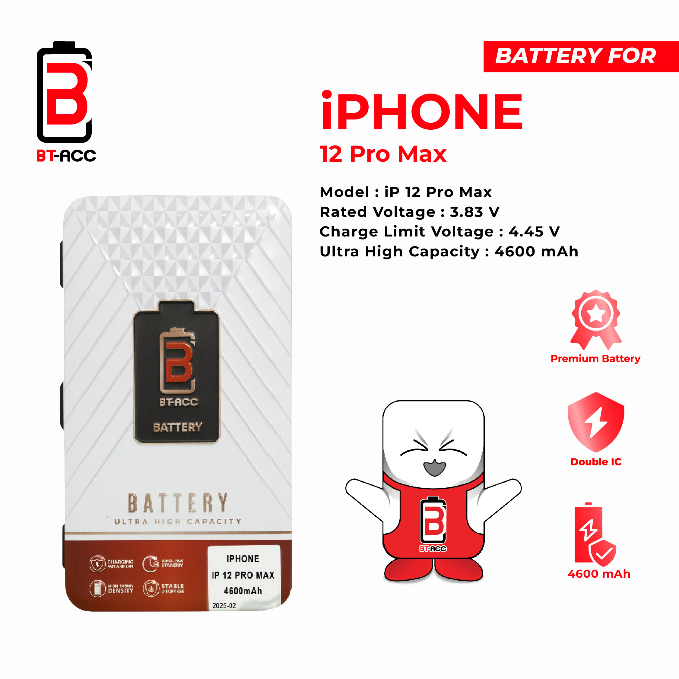 BT-ACC Baterai Ultra High Capacity For iPhone 12 Pro Max (4600mAh) - Image 2