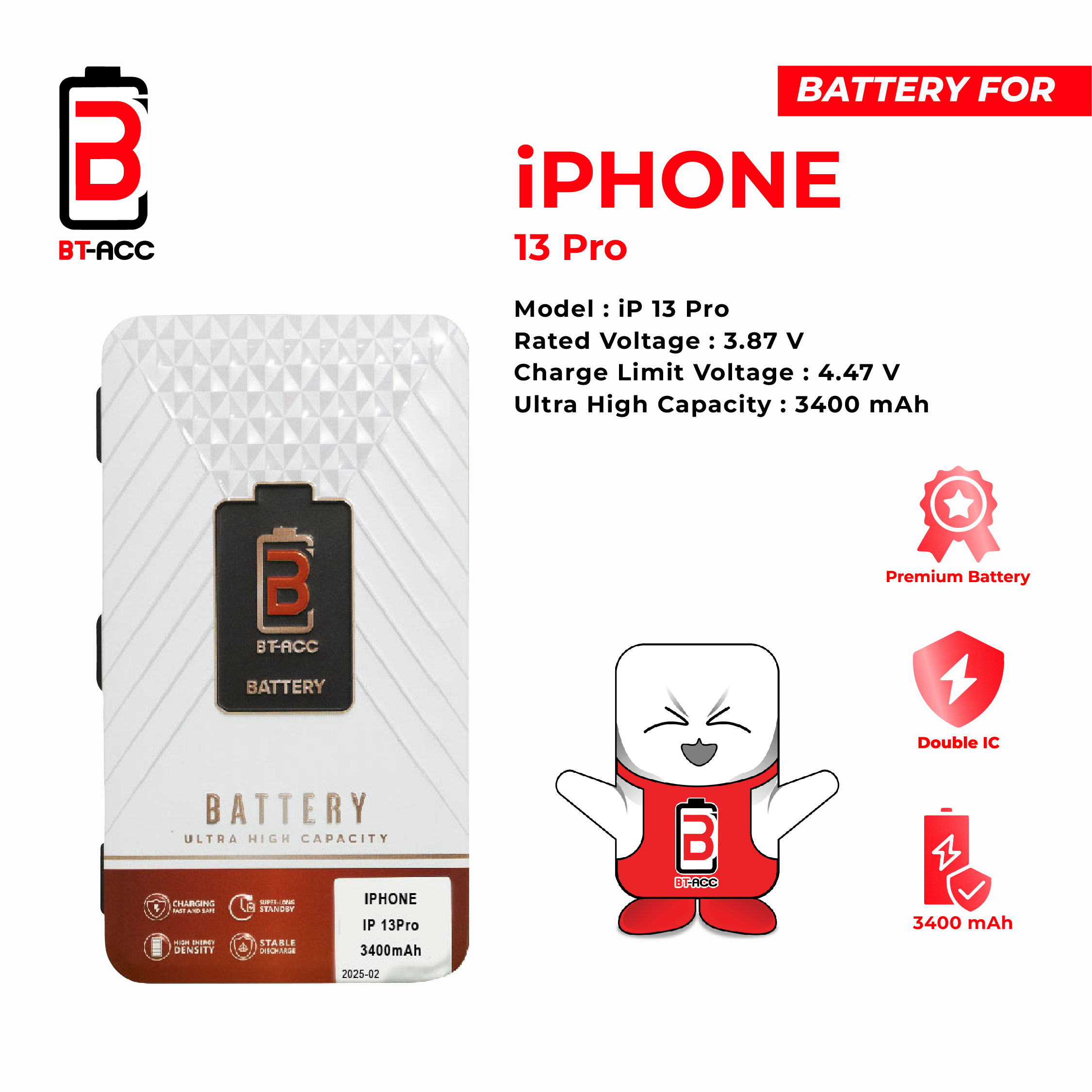 BT-ACC Baterai Ultra High Capacity For iPhone 13 Pro (3400mAh) - Image 4