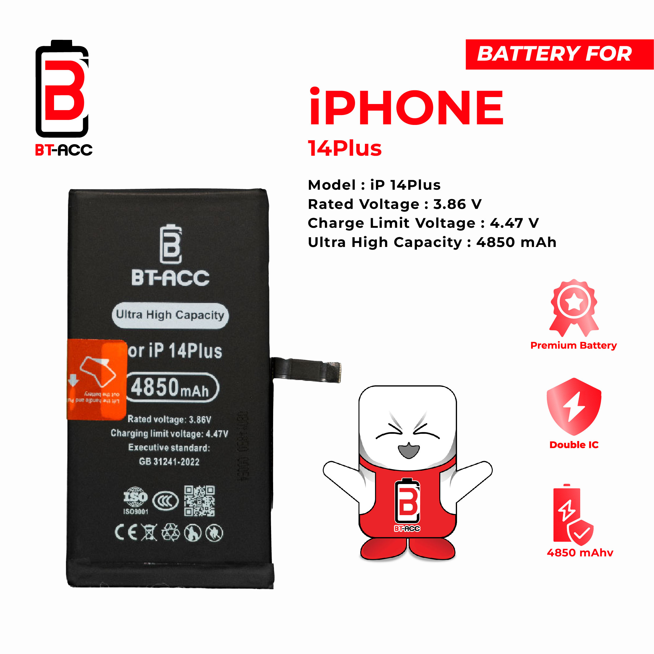 BT-ACC Baterai Ultra High Capacity For iPhone 14 Plus (4850mAh)