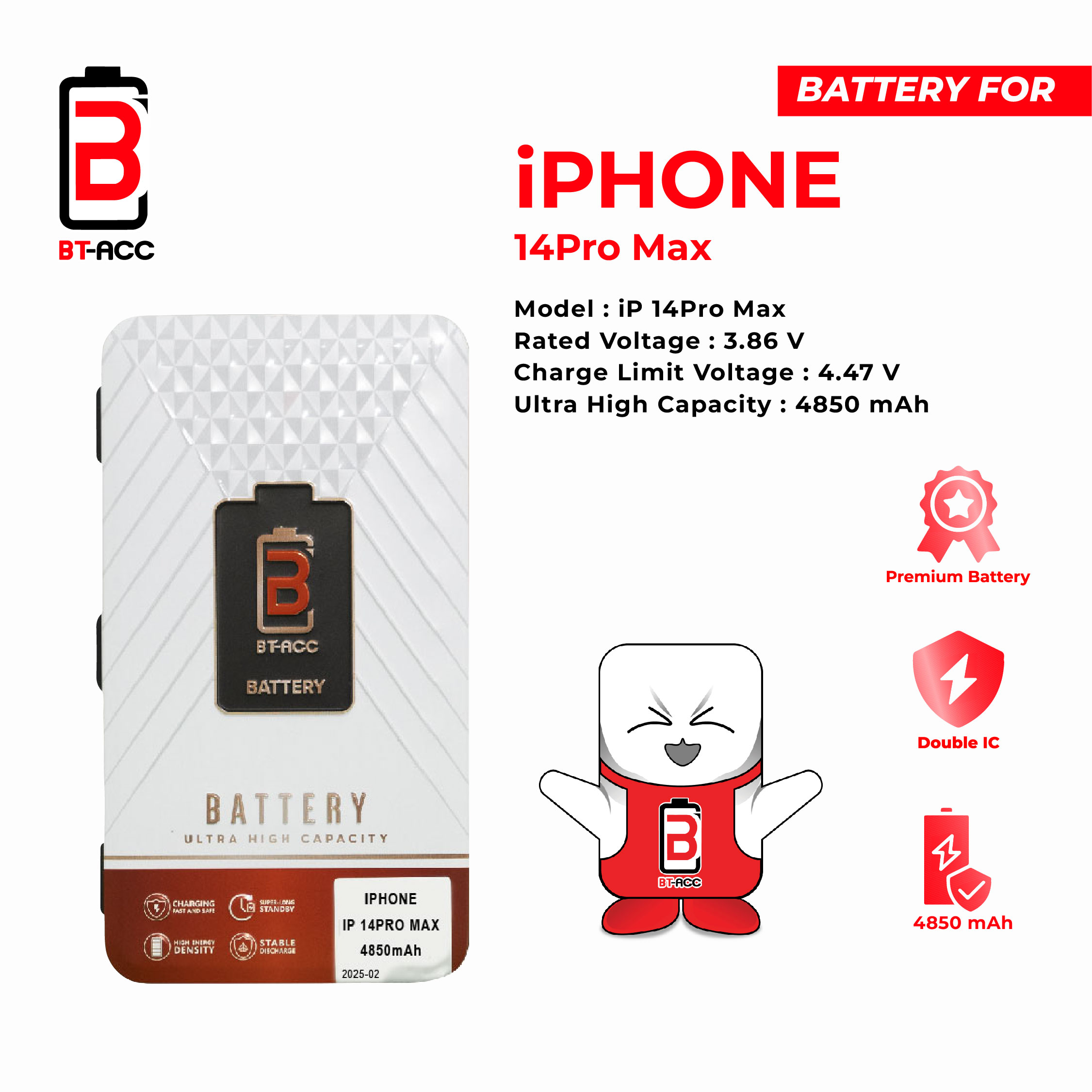 BT-ACC Baterai Ultra High Capacity For iPhone 14 Pro Max (4850mAh) - Image 2