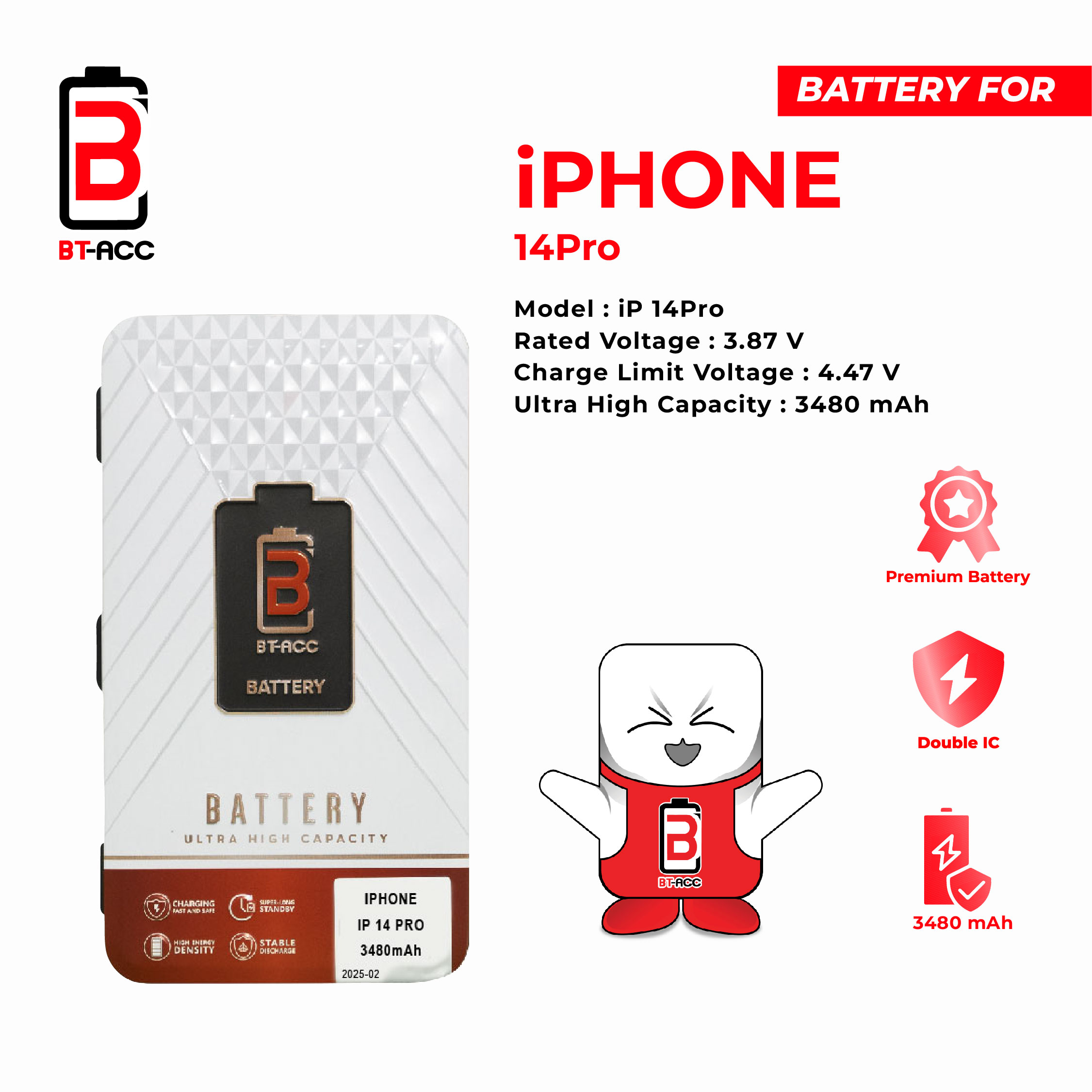 BT-ACC Baterai Ultra High Capacity For iPhone 14 Pro (3480mAh) - Image 3