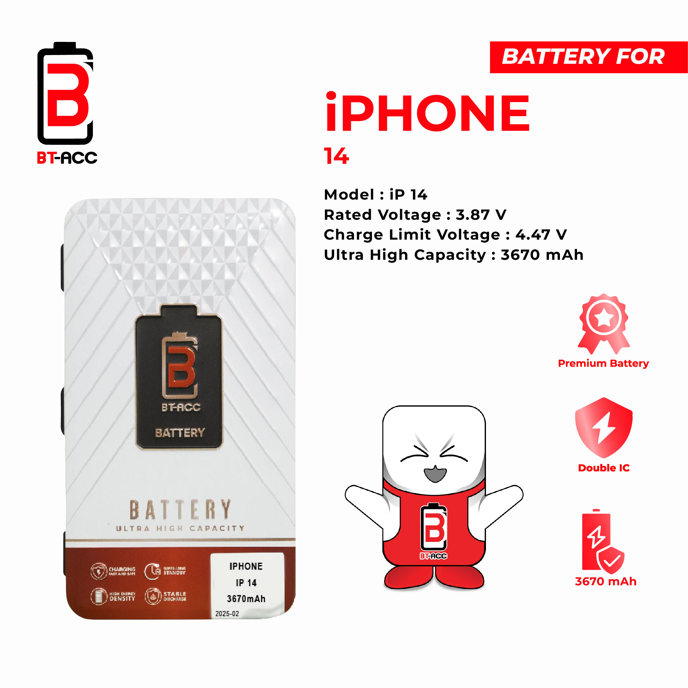 BT-ACC Baterai Ultra High Capacity For iPhone 14 (3670mAh) - Gambar 2