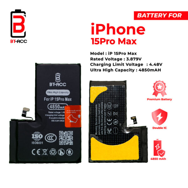BT-ACC Baterai Ultra High Capacity For iPhone 15 Pro Max / A3121 (4850mAh) - Image 4